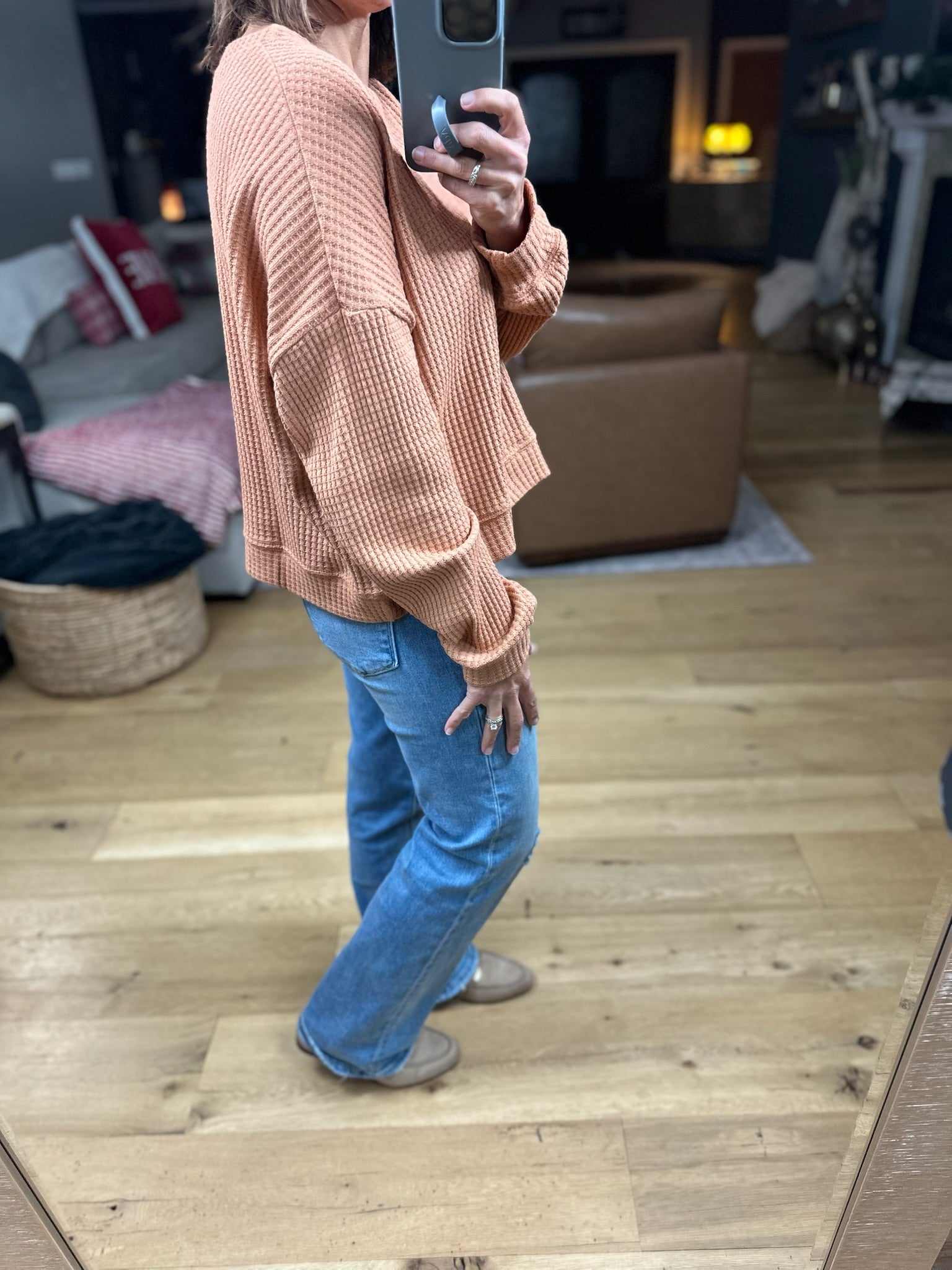 The Chloe Waffle Crew Top-Long Sleeves-By Together-Anna Kaytes Boutique, Women's Fashion Boutique in Grinnell, Iowa