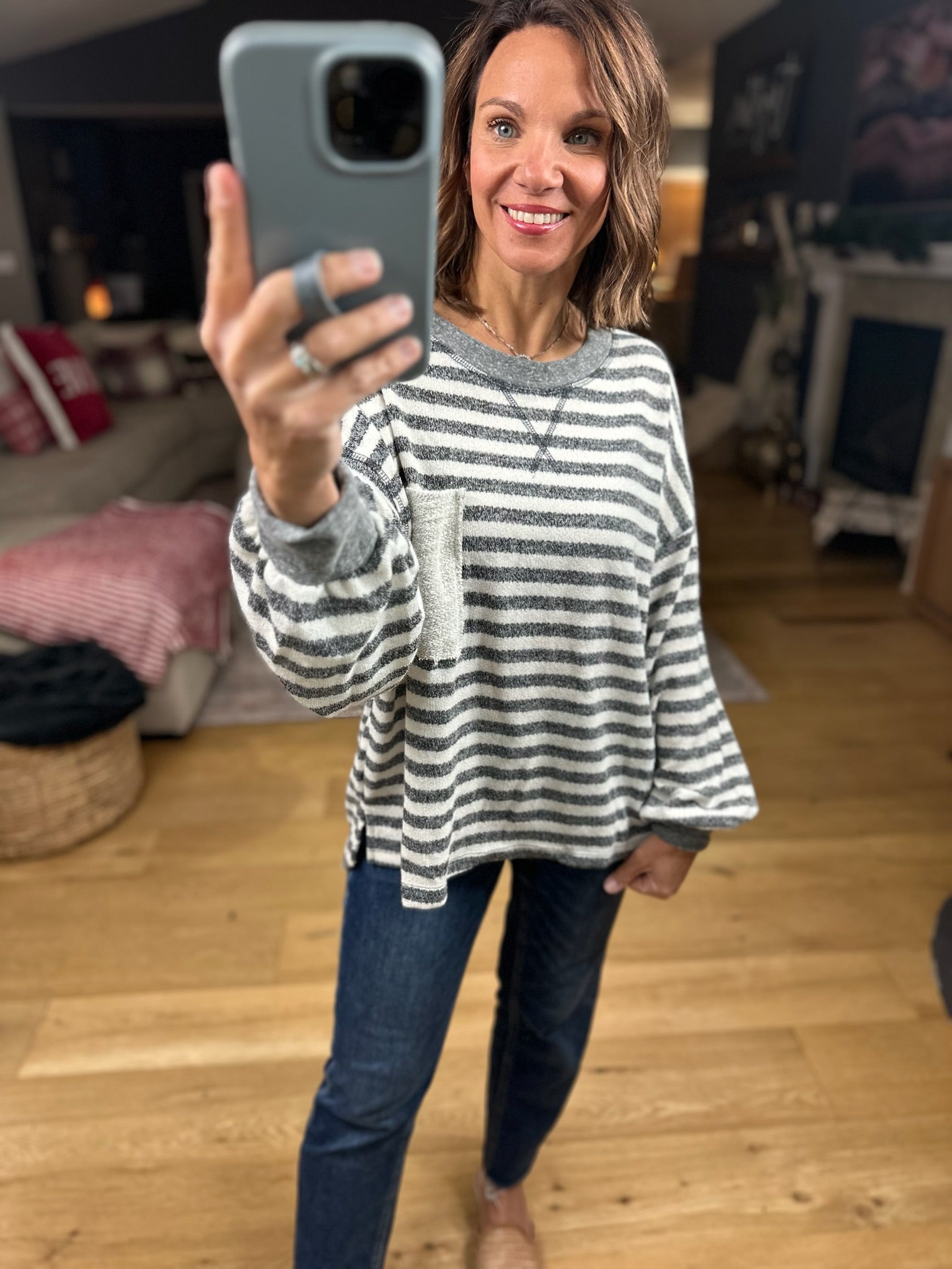 The Lindsey Striped Pocket Top-Long Sleeves-By Together-Anna Kaytes Boutique, Women's Fashion Boutique in Grinnell, Iowa