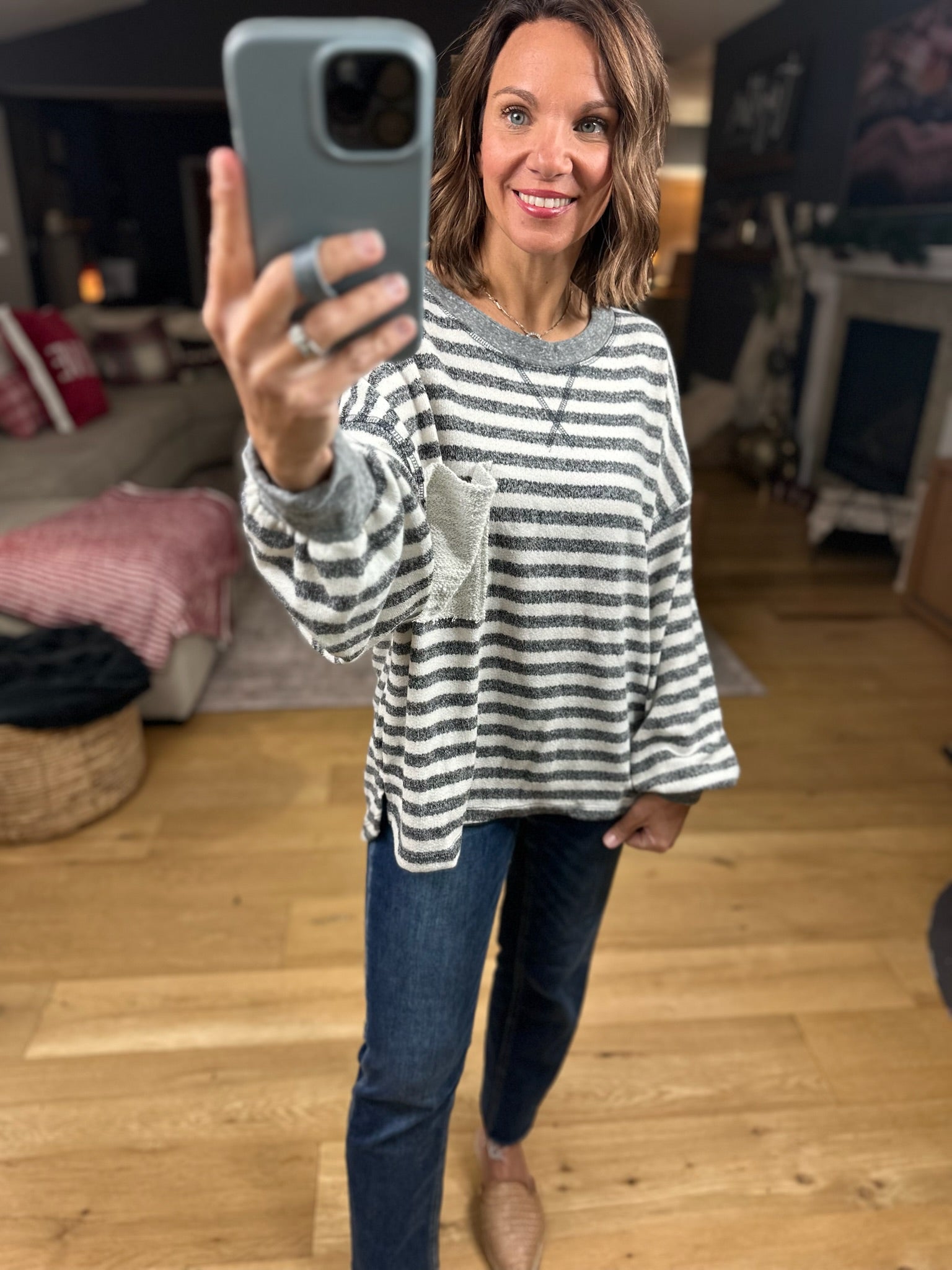 The Lindsey Striped Pocket Top-Long Sleeves-By Together-Anna Kaytes Boutique, Women's Fashion Boutique in Grinnell, Iowa
