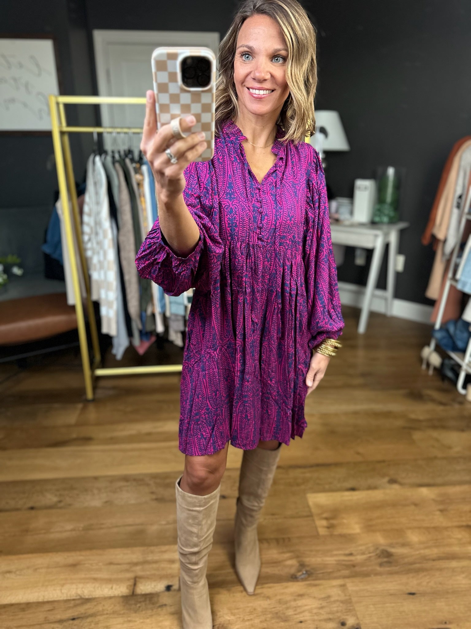 New Things Ahead Patterned Dress - Fuchsia-Jodifl-Anna Kaytes Boutique, Women's Fashion Boutique in Grinnell, Iowa