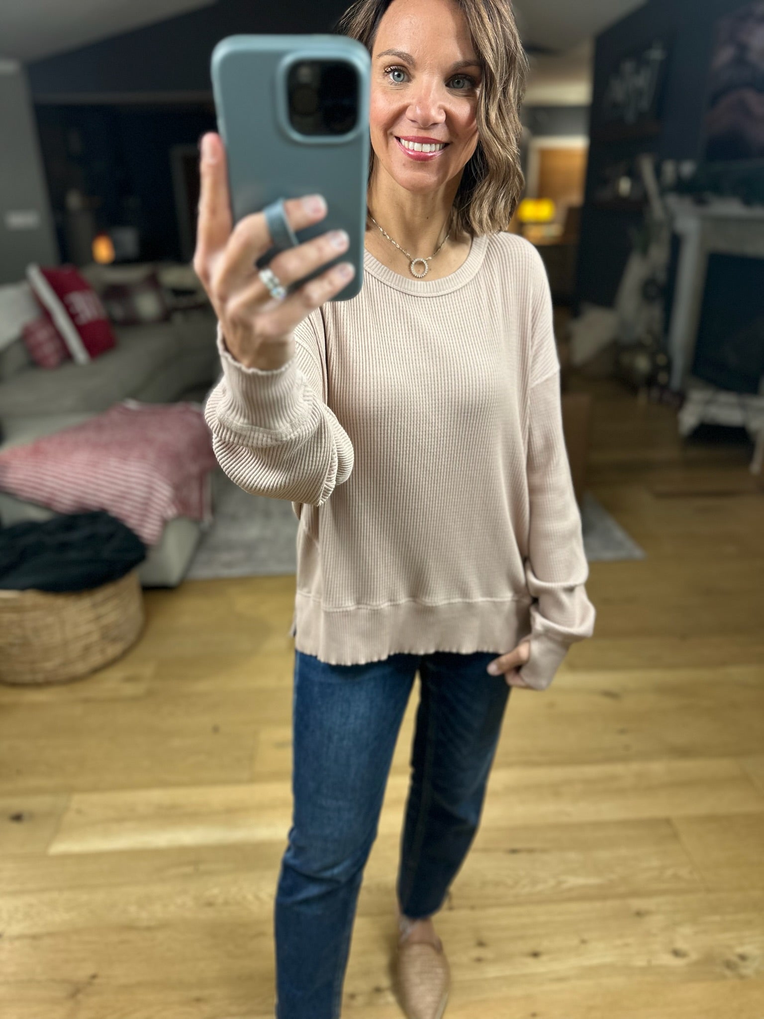 My Theory Waffle Long Sleeve Top-Long Sleeves-By Together-Anna Kaytes Boutique, Women's Fashion Boutique in Grinnell, Iowa