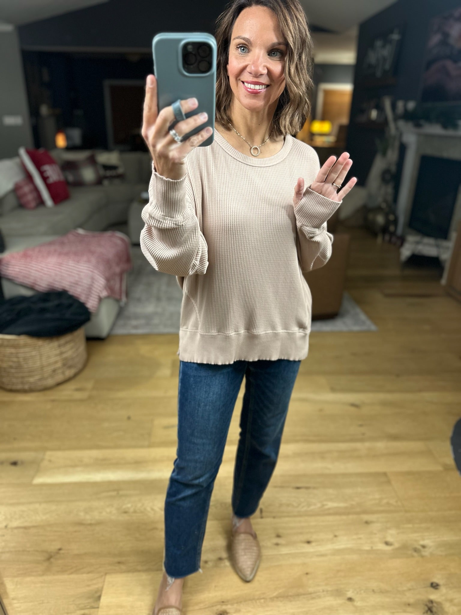 My Theory Waffle Long Sleeve Top-Long Sleeves-By Together-Anna Kaytes Boutique, Women's Fashion Boutique in Grinnell, Iowa