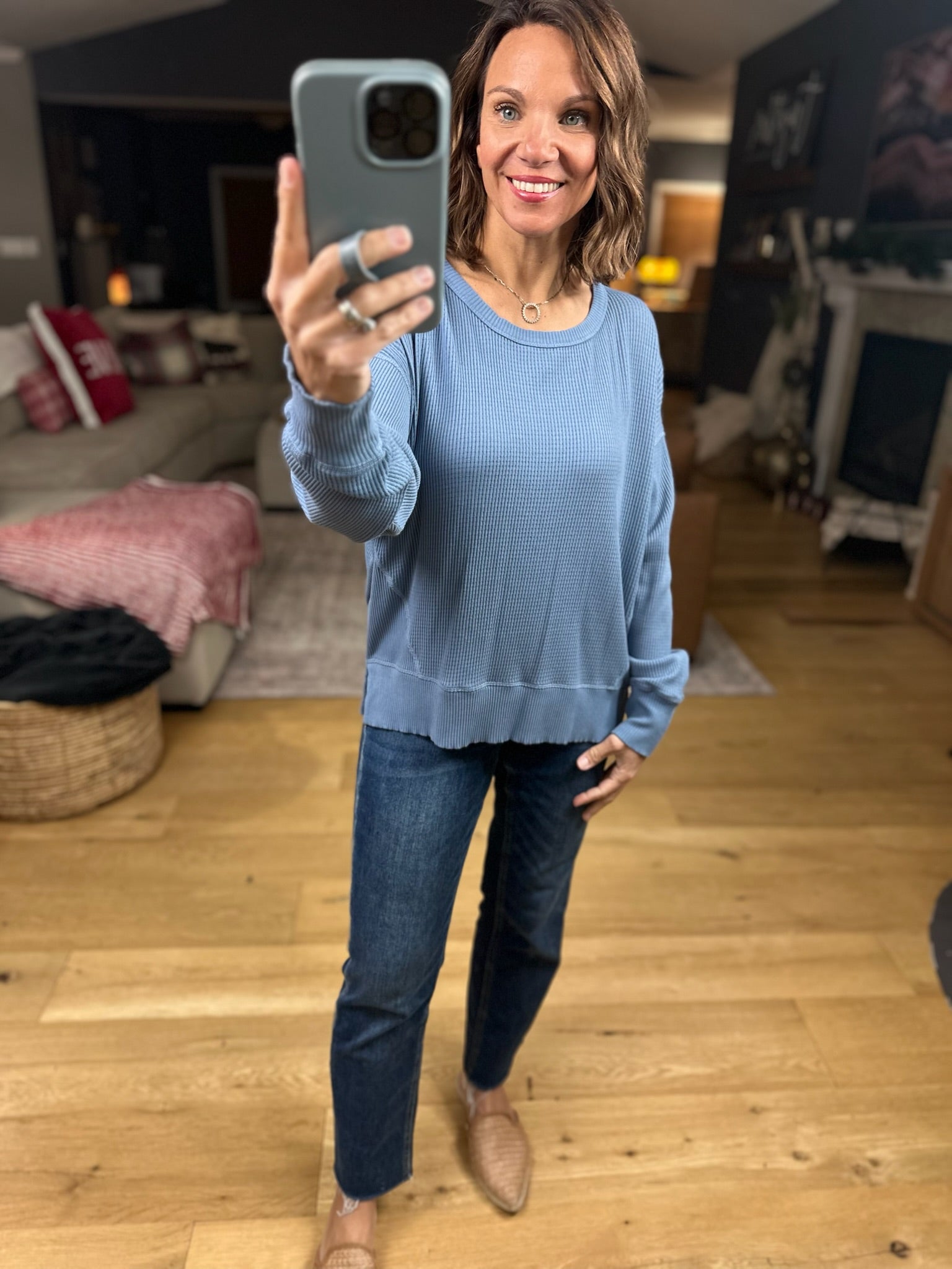 My Theory Waffle Long Sleeve Top-Long Sleeves-By Together-Anna Kaytes Boutique, Women's Fashion Boutique in Grinnell, Iowa