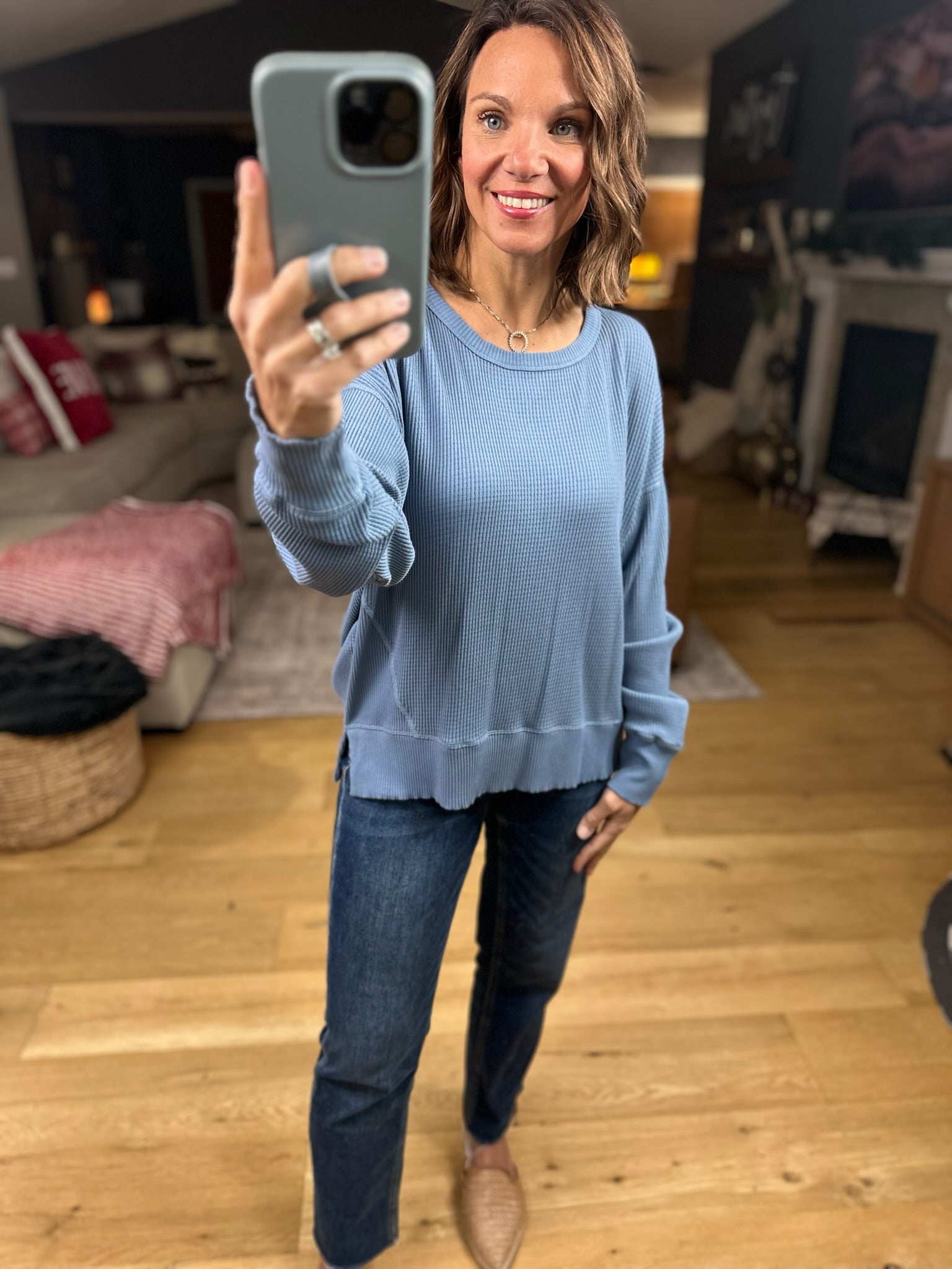 My Theory Waffle Long Sleeve Top-Long Sleeves-By Together-Anna Kaytes Boutique, Women's Fashion Boutique in Grinnell, Iowa