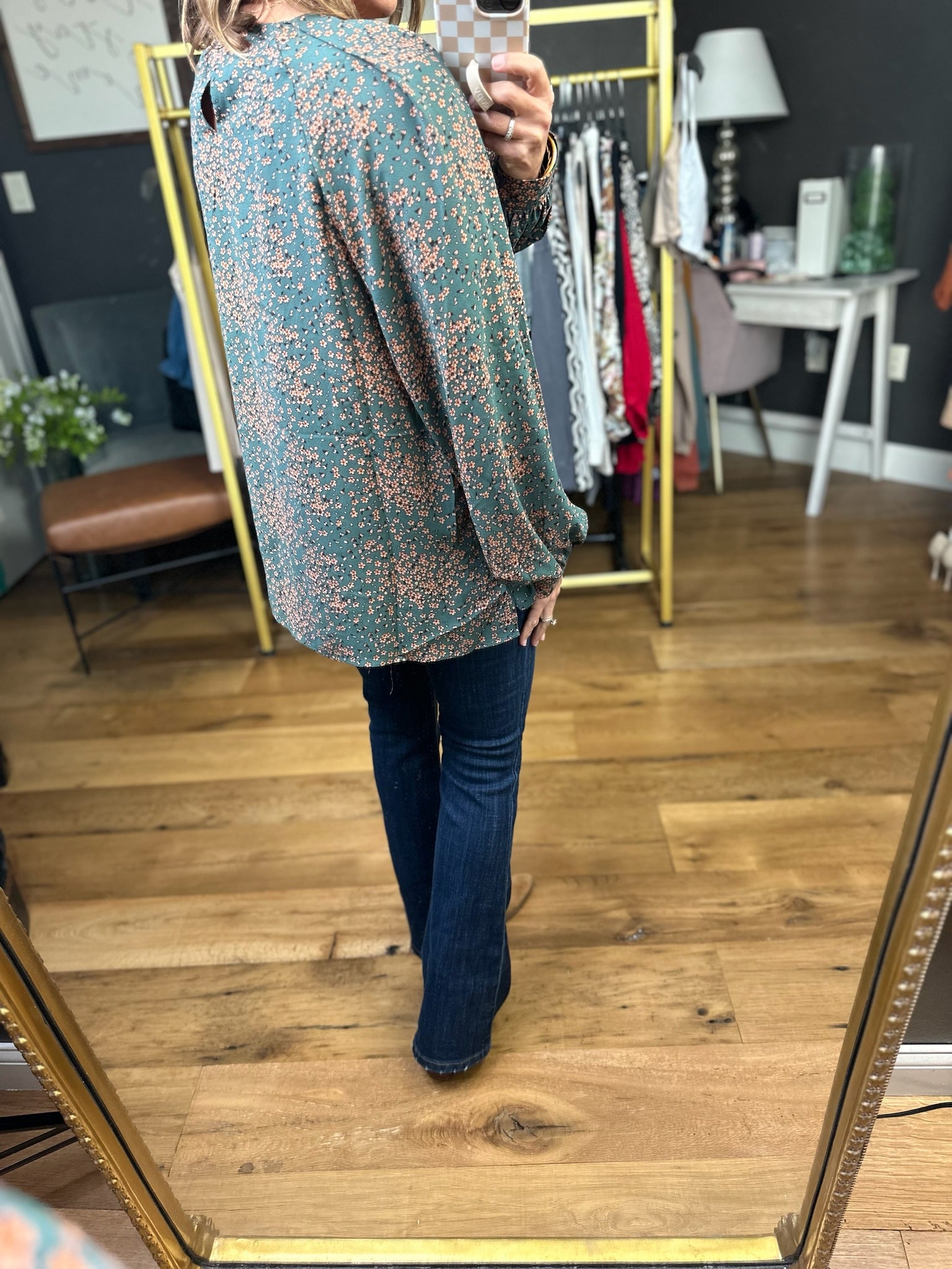 Common Ground Patterned Balloon-Sleeve Top - Kale-Jodifl-Anna Kaytes Boutique, Women's Fashion Boutique in Grinnell, Iowa