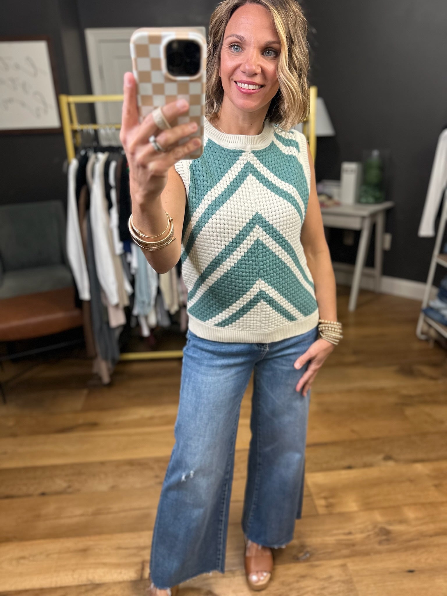 New Ideas Knit Top - Cream/Teal-Wishlist-Anna Kaytes Boutique, Women's Fashion Boutique in Grinnell, Iowa