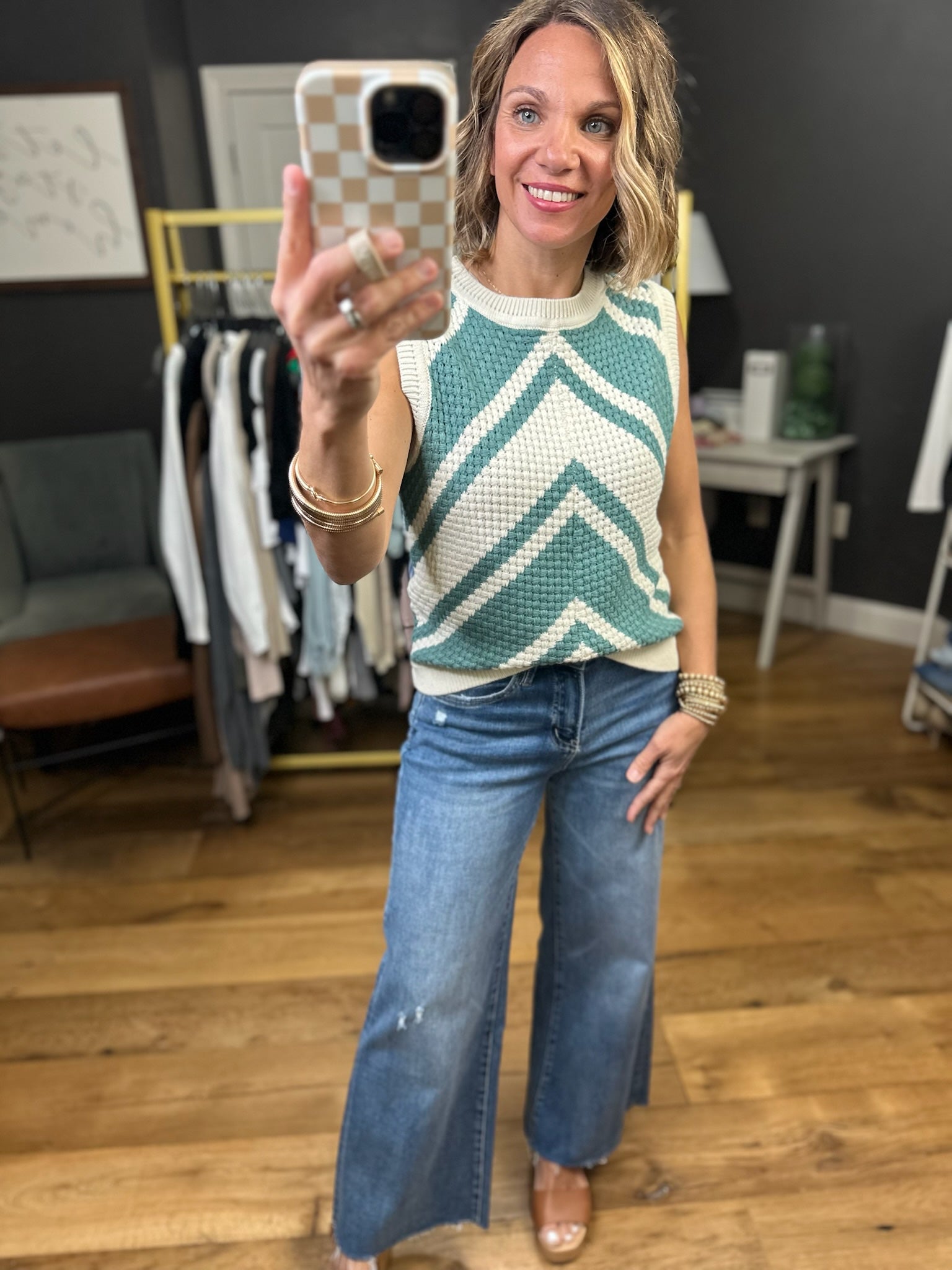 New Ideas Knit Top - Cream/Teal-Wishlist-Anna Kaytes Boutique, Women's Fashion Boutique in Grinnell, Iowa