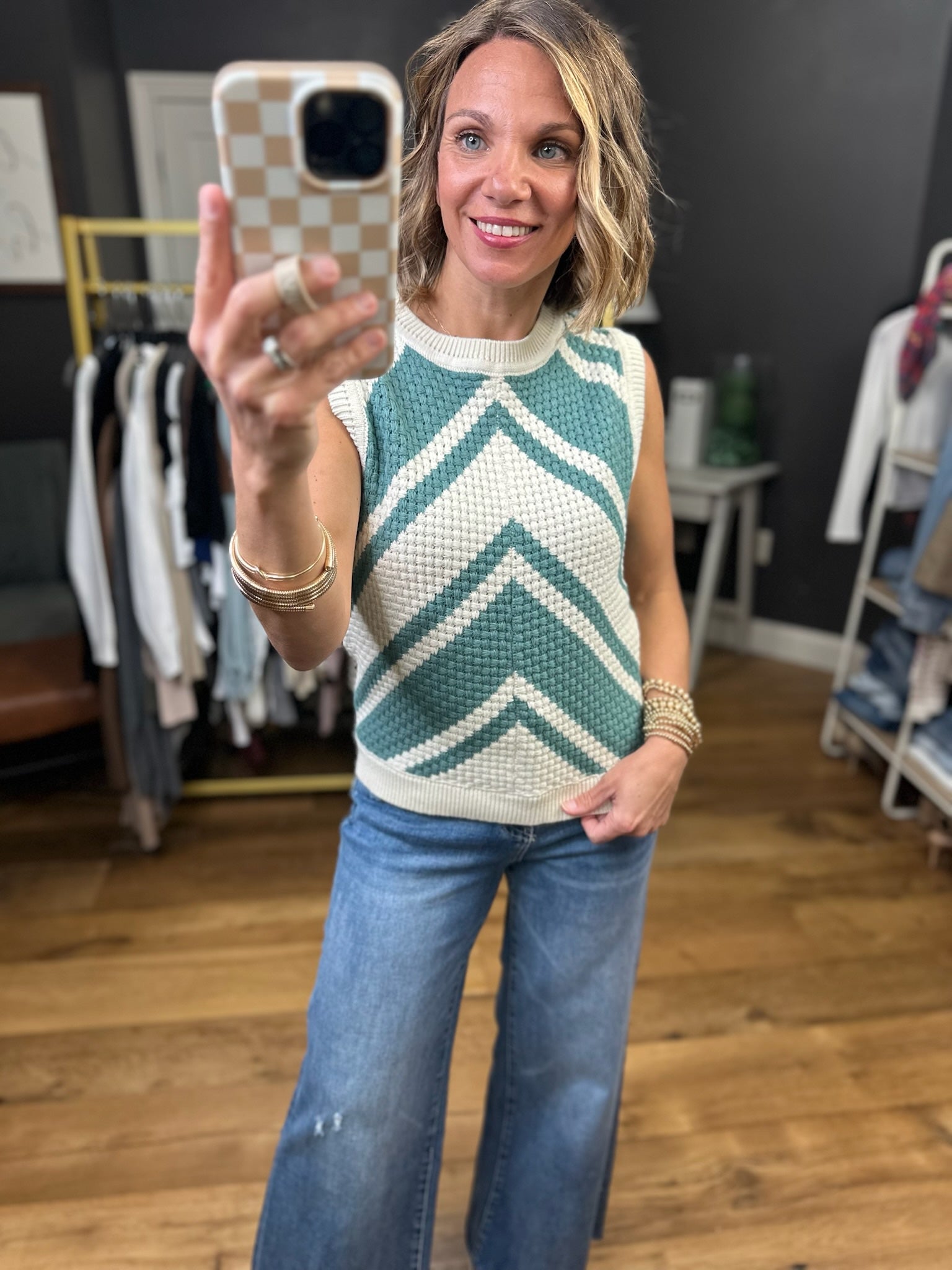 New Ideas Knit Top - Cream/Teal-Wishlist-Anna Kaytes Boutique, Women's Fashion Boutique in Grinnell, Iowa