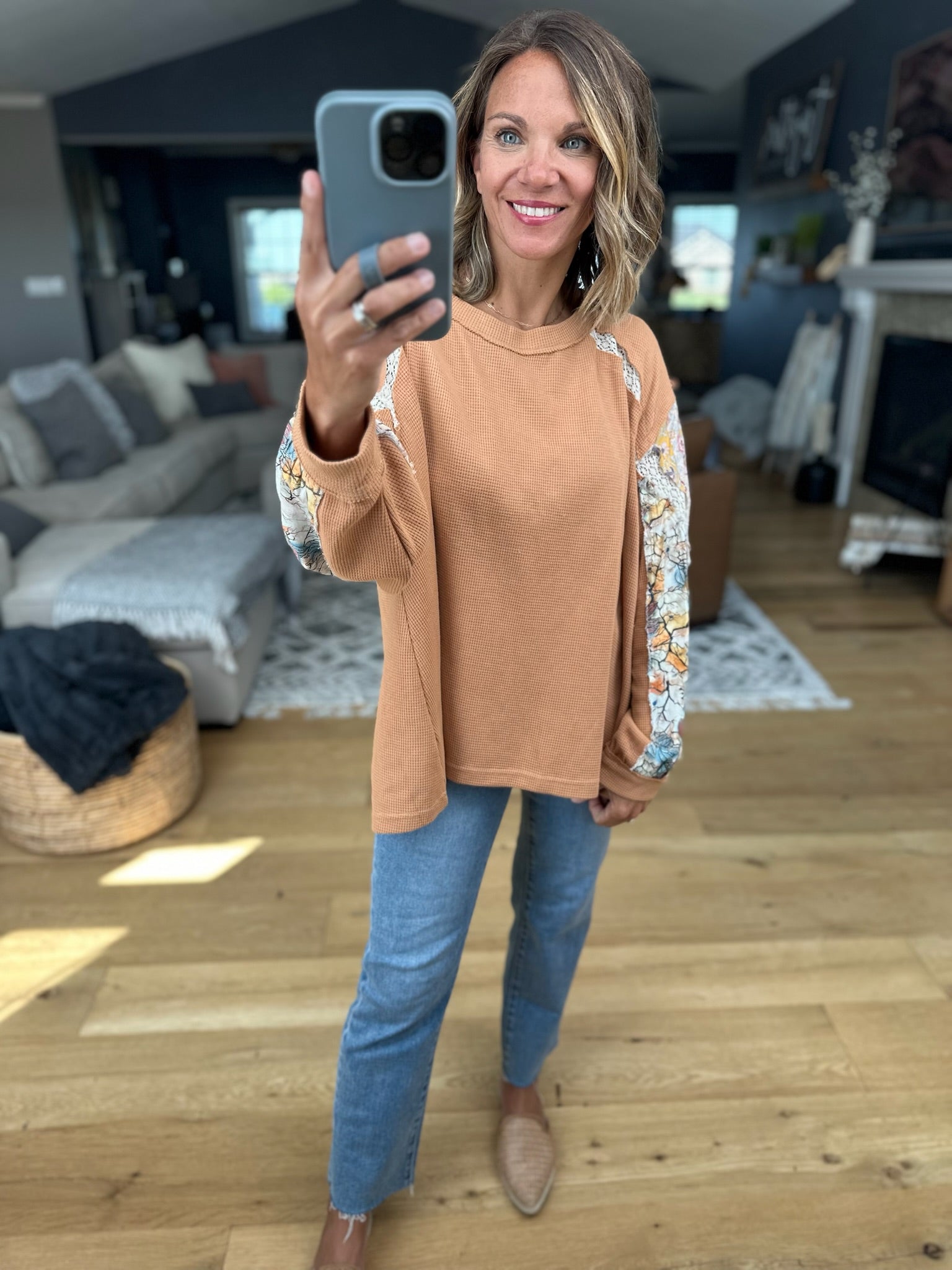 More Than Fall Waffle Top-POL-Anna Kaytes Boutique, Women's Fashion Boutique in Grinnell, Iowa