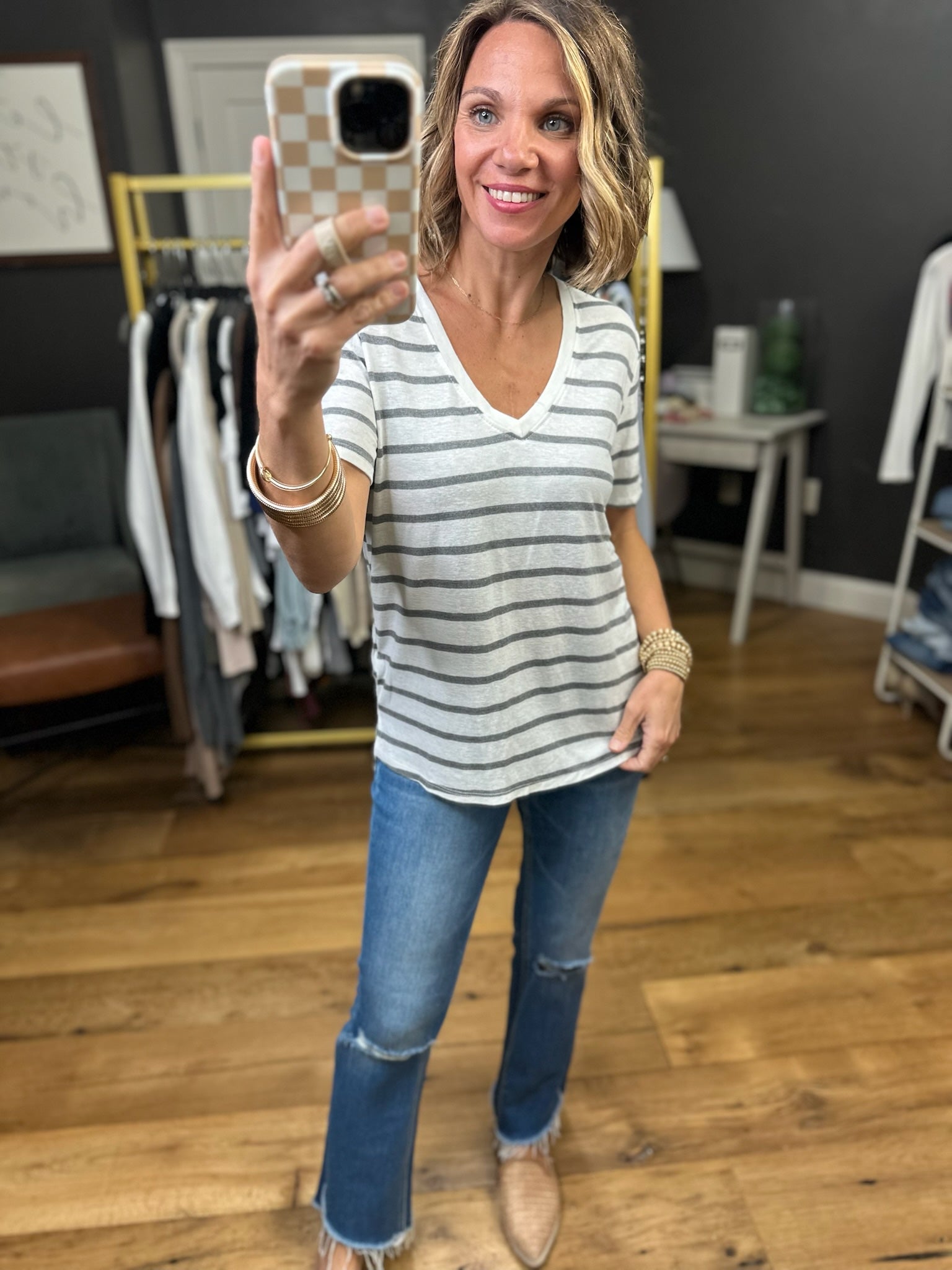 Usual Spot Striped V-Neck Top - Multiple Options-Be Cool-Anna Kaytes Boutique, Women's Fashion Boutique in Grinnell, Iowa