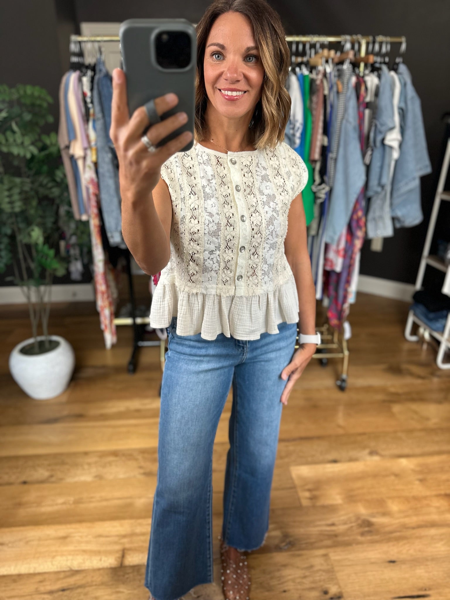 Placed In My Heart Lace Peplum Top-Short Sleeves-POL-Anna Kaytes Boutique, Women's Fashion Boutique in Grinnell, Iowa