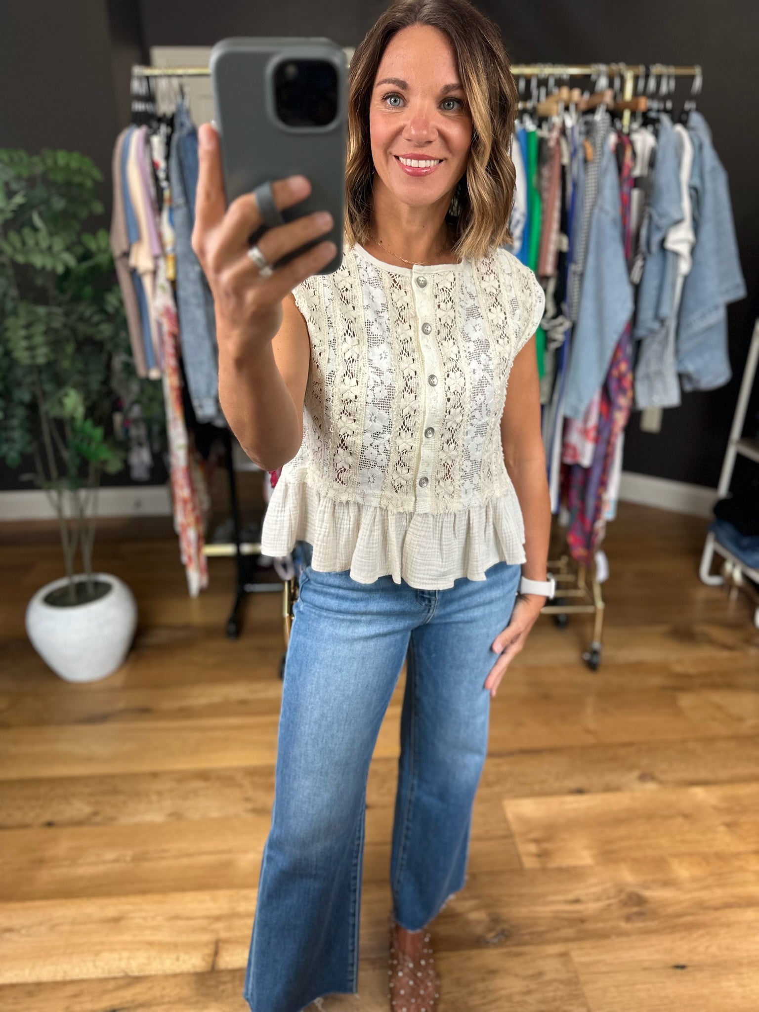 Placed In My Heart Lace Peplum Top-Short Sleeves-POL-Anna Kaytes Boutique, Women's Fashion Boutique in Grinnell, Iowa