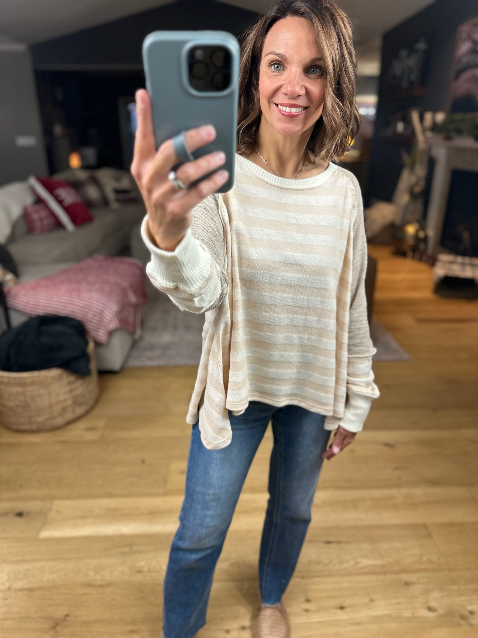 The Jenna Hi-Low Striped Top-Long Sleeves-By Together-Anna Kaytes Boutique, Women's Fashion Boutique in Grinnell, Iowa