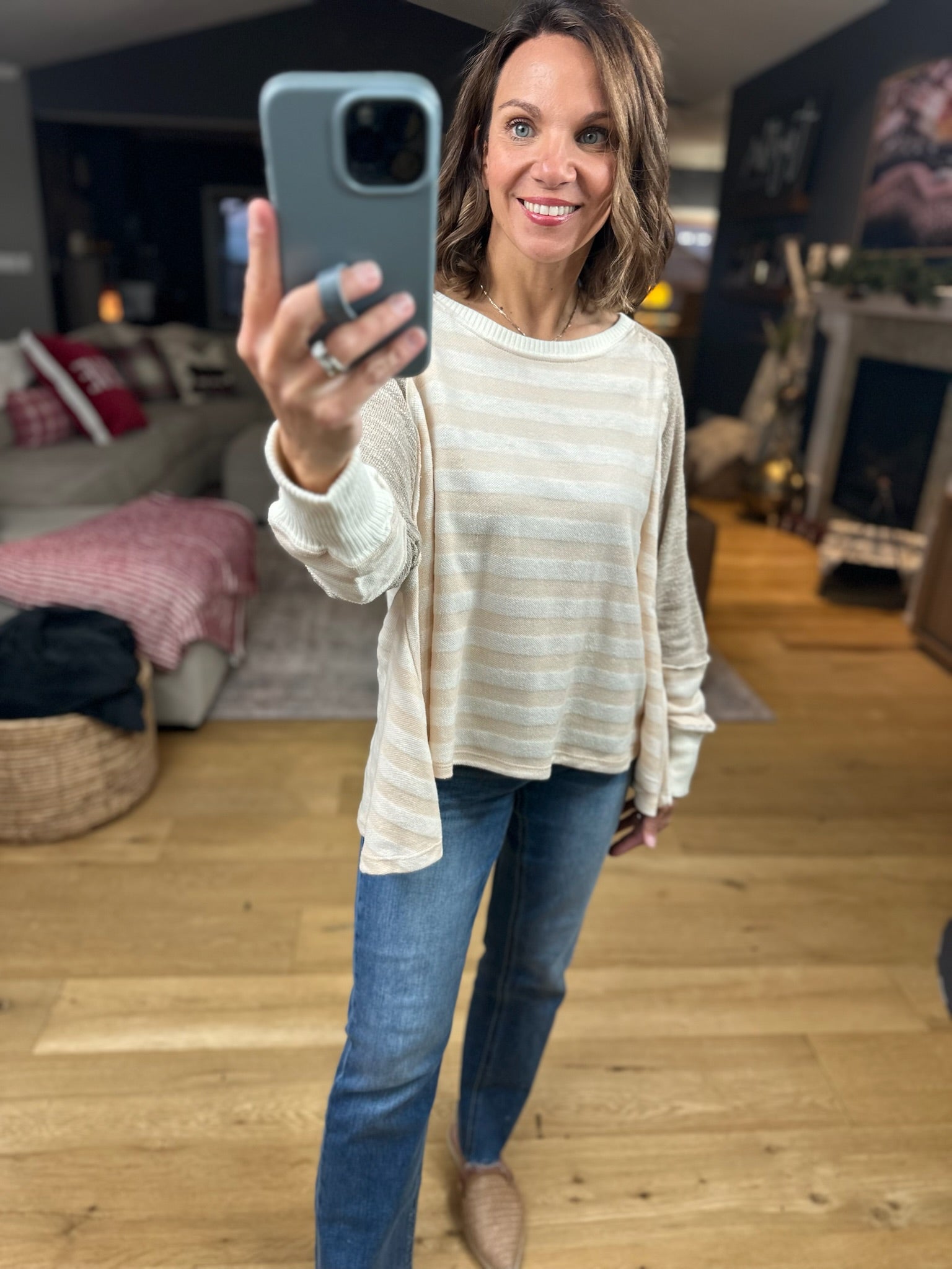 **The Jenna Hi-Low Striped Top-Long Sleeves-By Together-Anna Kaytes Boutique, Women's Fashion Boutique in Grinnell, Iowa