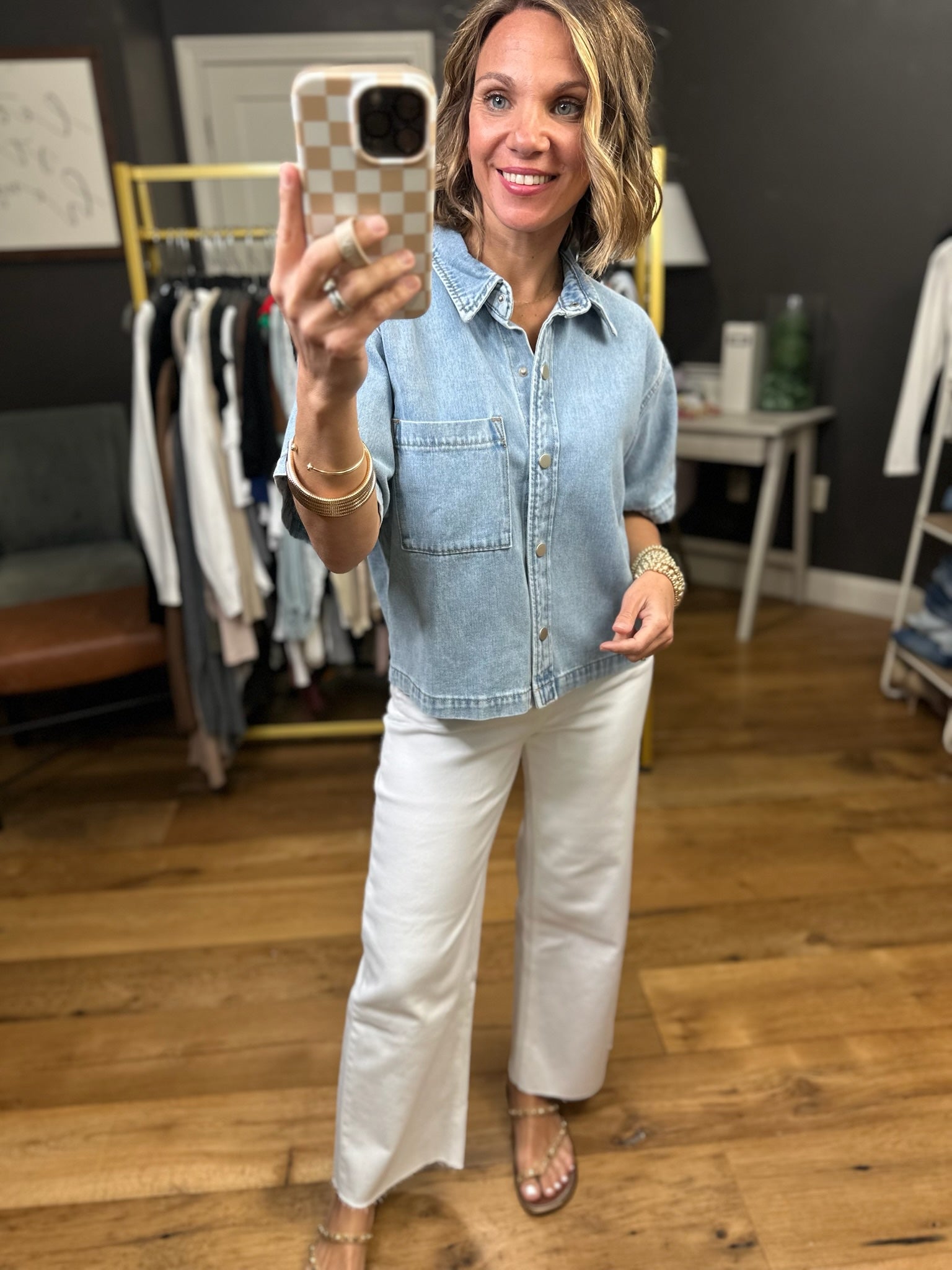 Never Look Back Cropped Denim Button-Down Top - Light Denim-Wishlist-Anna Kaytes Boutique, Women's Fashion Boutique in Grinnell, Iowa