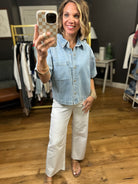 Never Look Back Cropped Denim Button-Down Top - Light Denim-Wishlist-Anna Kaytes Boutique, Women's Fashion Boutique in Grinnell, Iowa