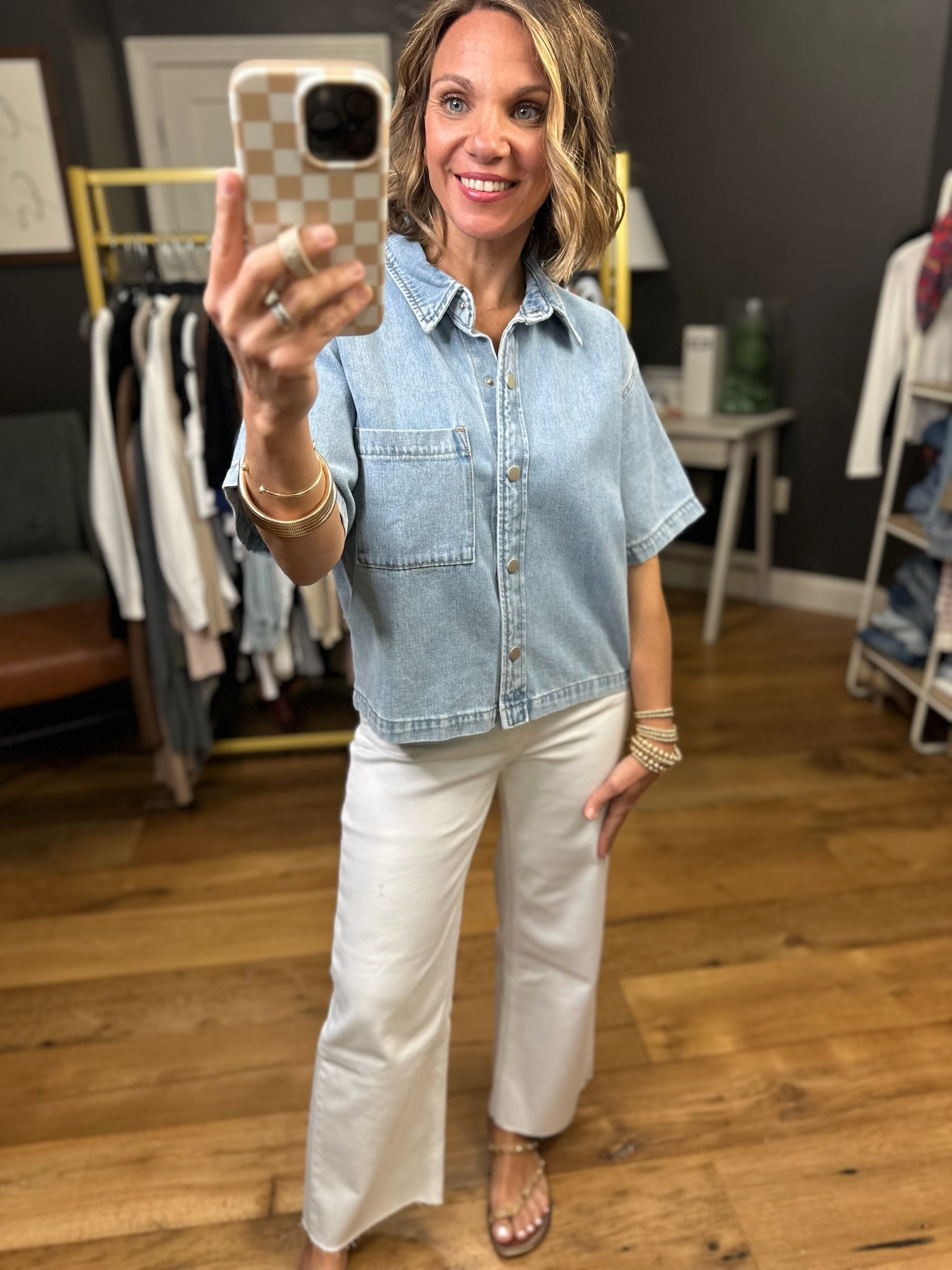 Never Look Back Cropped Denim Button-Down Top - Light Denim-Wishlist-Anna Kaytes Boutique, Women's Fashion Boutique in Grinnell, Iowa