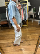 Never Look Back Cropped Denim Button-Down Top - Light Denim-Wishlist-Anna Kaytes Boutique, Women's Fashion Boutique in Grinnell, Iowa