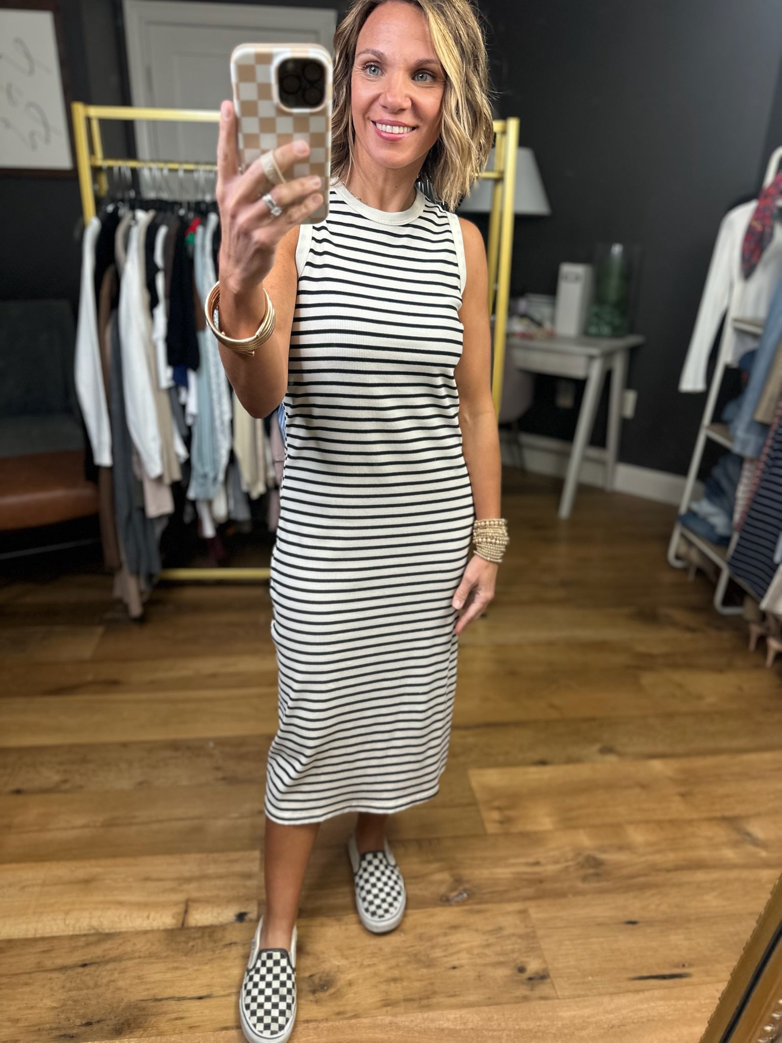 Longer Range Striped Midi Dress - Cream/Black-Wishlist-Anna Kaytes Boutique, Women's Fashion Boutique in Grinnell, Iowa