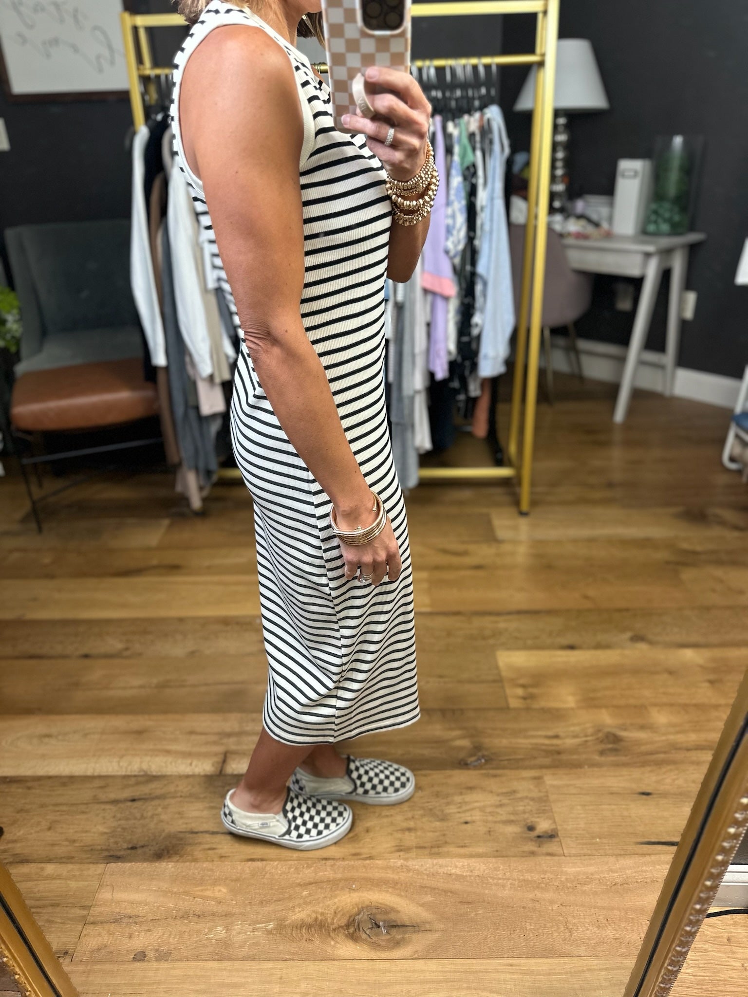 Longer Range Striped Midi Dress - Cream/Black-Wishlist-Anna Kaytes Boutique, Women's Fashion Boutique in Grinnell, Iowa