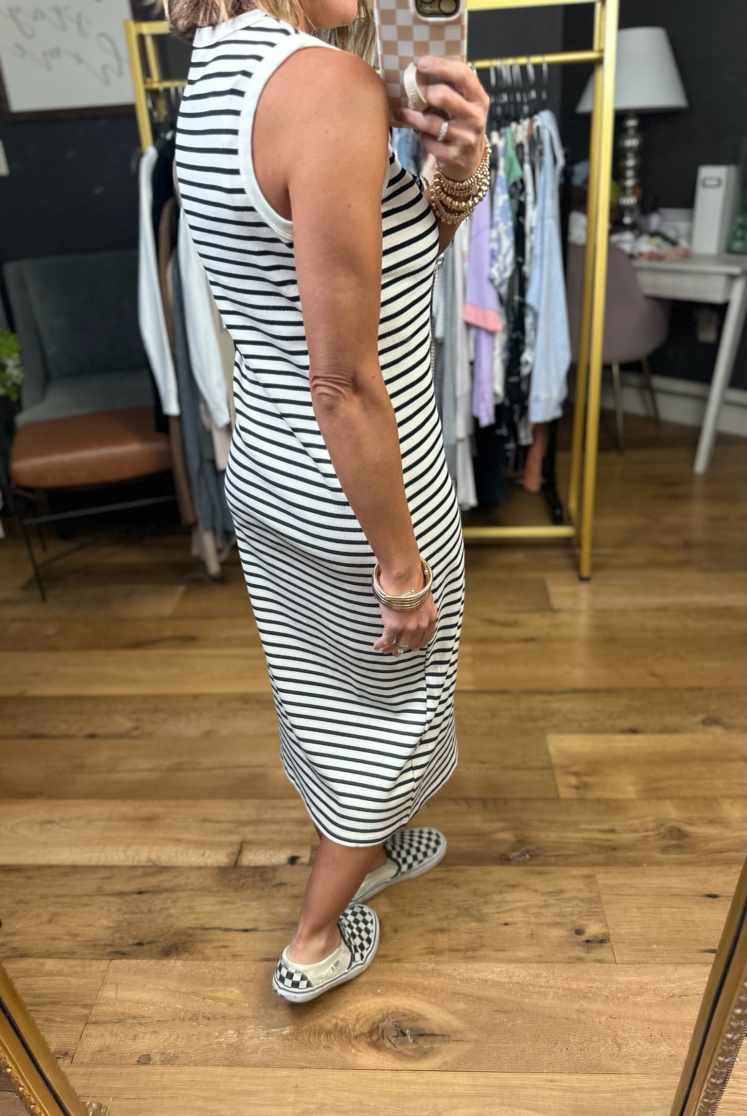 Longer Range Striped Midi Dress - Cream/Black-Wishlist-Anna Kaytes Boutique, Women's Fashion Boutique in Grinnell, Iowa