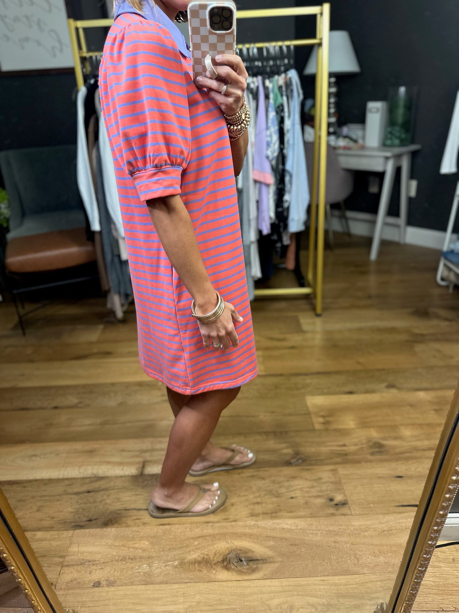 Spend The Years Collared Striped Dress - Grapefruit-Entro-Anna Kaytes Boutique, Women's Fashion Boutique in Grinnell, Iowa