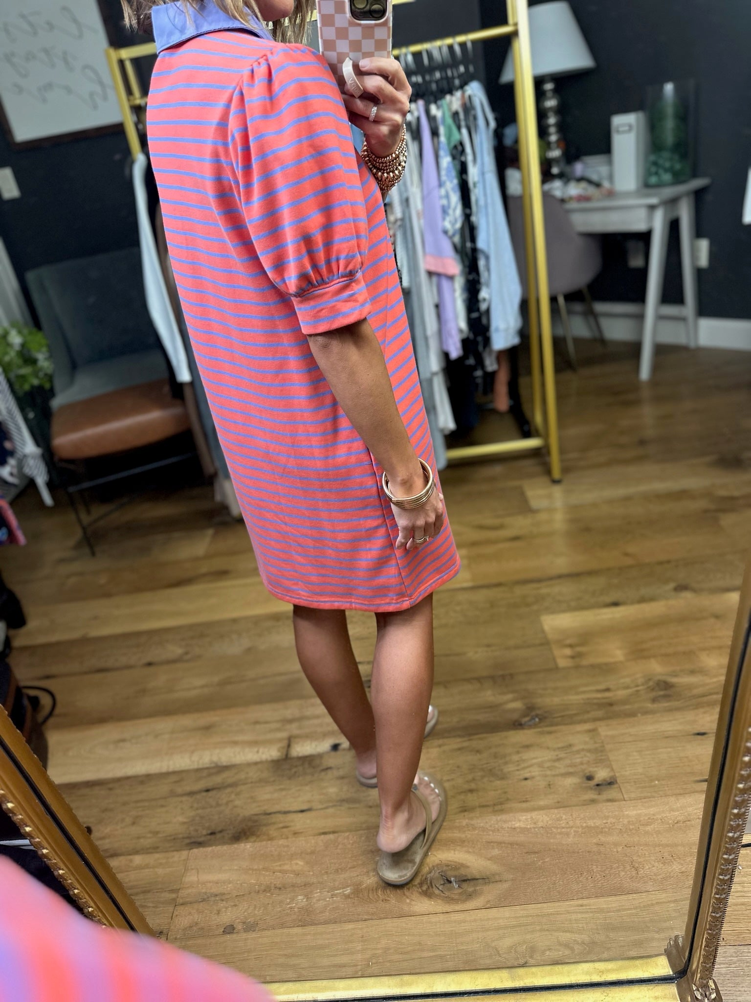 Spend The Years Collared Striped Dress - Grapefruit-Entro-Anna Kaytes Boutique, Women's Fashion Boutique in Grinnell, Iowa