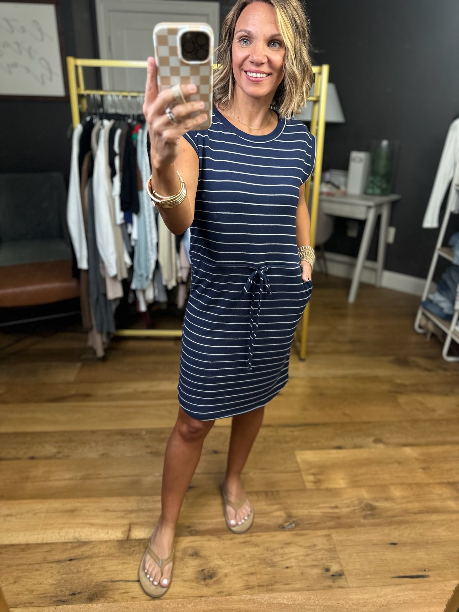 The Maggie Striped Cinch-Waist Dress - Multiple Options-Staccato-Anna Kaytes Boutique, Women's Fashion Boutique in Grinnell, Iowa