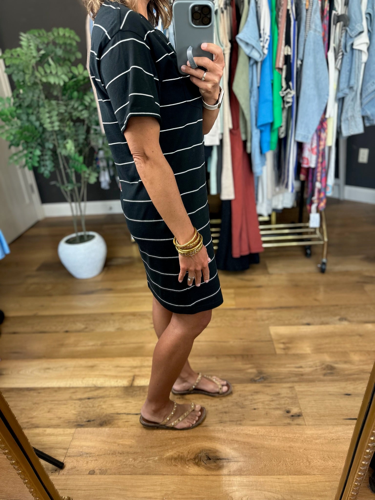 The Kick Back Striped Pocket T-Shirt Dress-Dresses-Thread & Supply-Anna Kaytes Boutique, Women's Fashion Boutique in Grinnell, Iowa