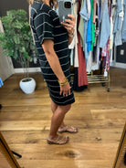 The Kick Back Striped Pocket T-Shirt Dress-Dresses-Thread & Supply-Anna Kaytes Boutique, Women's Fashion Boutique in Grinnell, Iowa