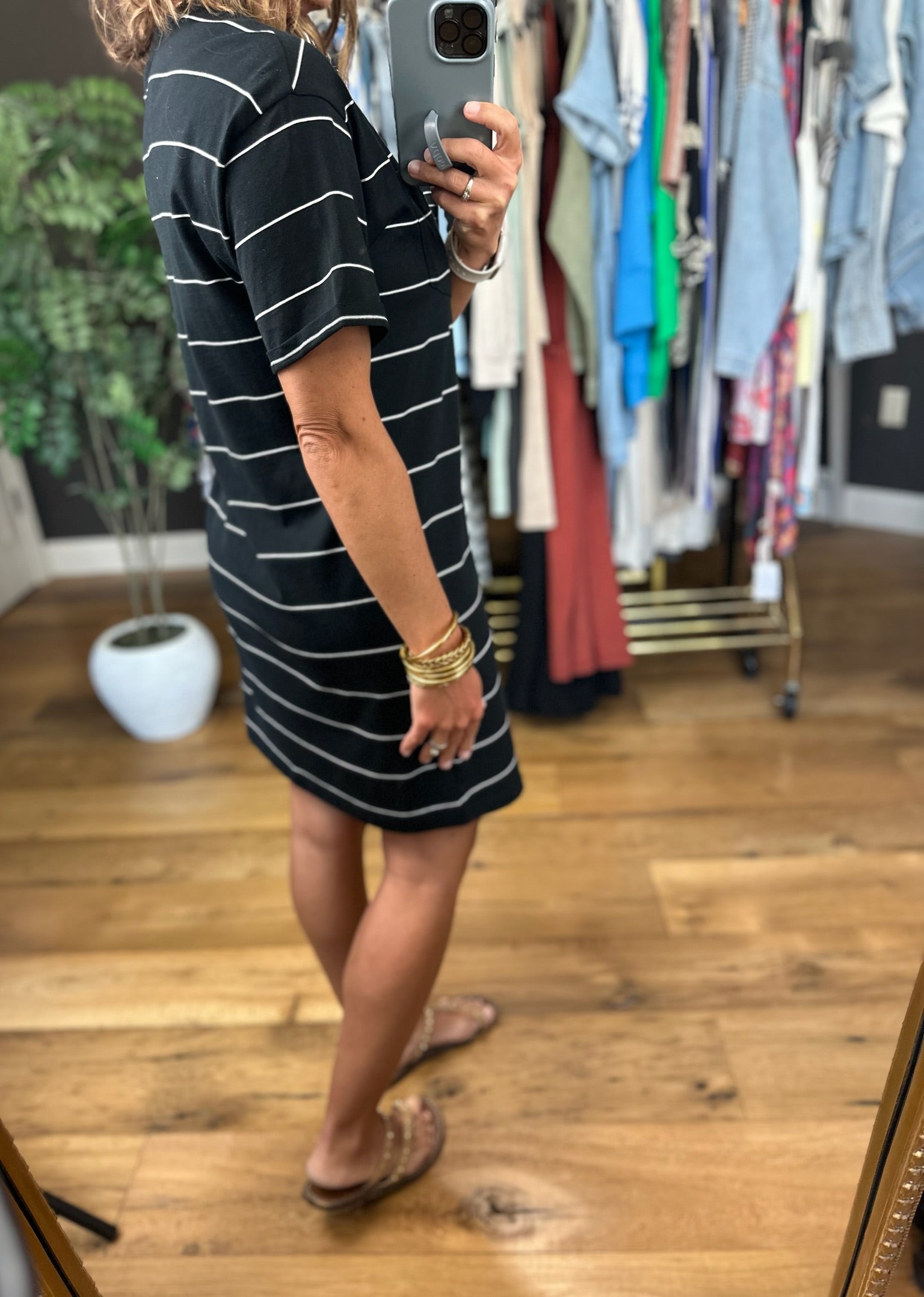 The Kick Back Striped Pocket T-Shirt Dress-Dresses-Thread & Supply-Anna Kaytes Boutique, Women's Fashion Boutique in Grinnell, Iowa