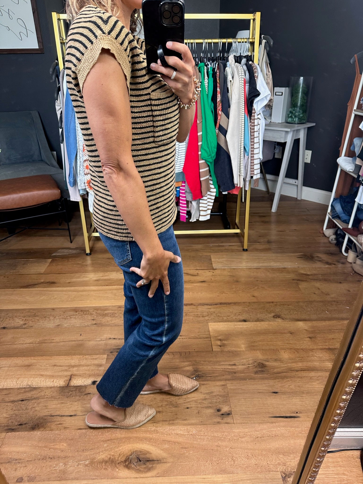 Near You Striped Pocket Knit Top - Camel/Black-Short Sleeves-Thread & Supply-Anna Kaytes Boutique, Women's Fashion Boutique in Grinnell, Iowa