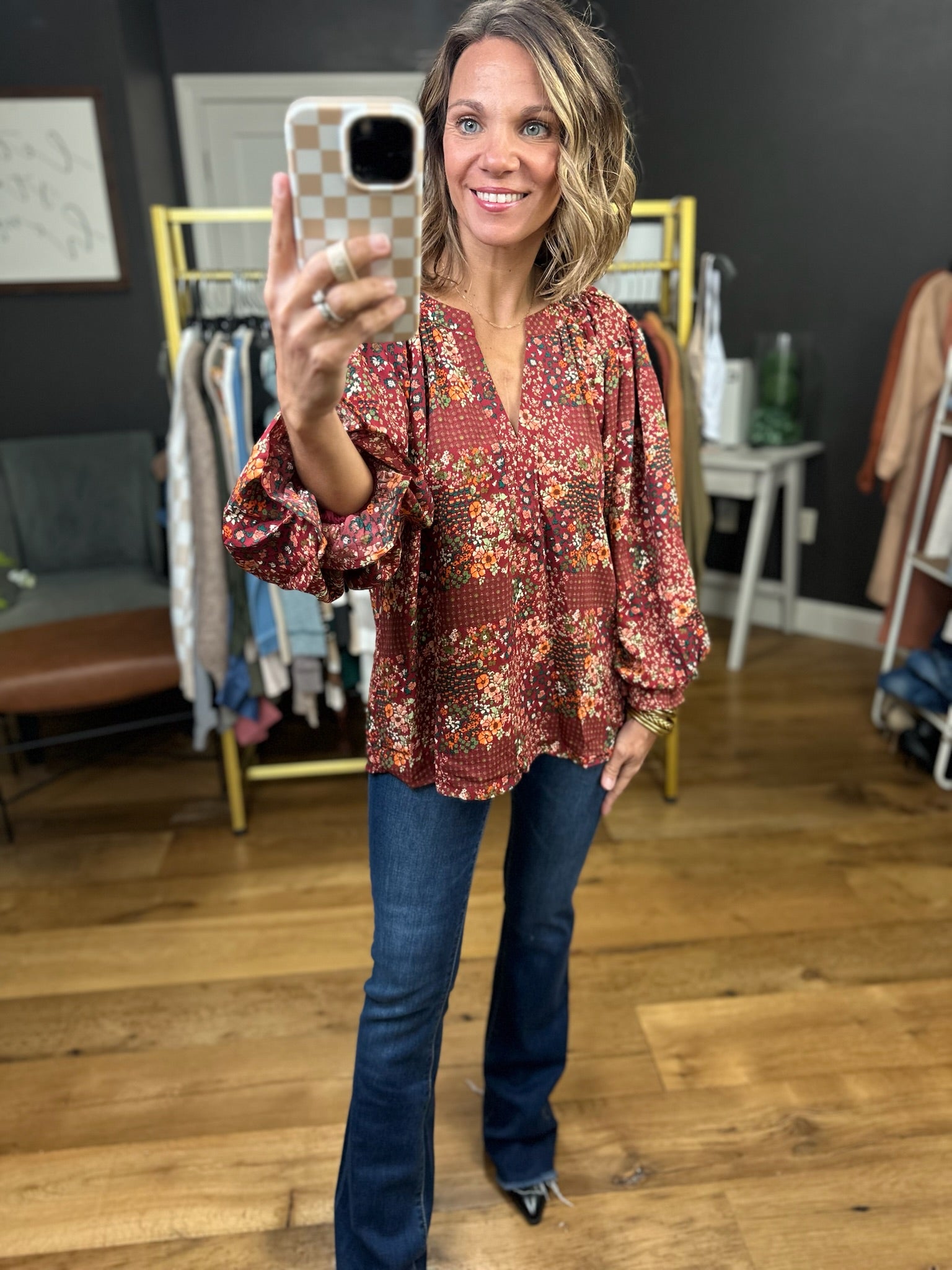 The Sydney Printed Blouse-Top-Entro T22048-Anna Kaytes Boutique, Women's Fashion Boutique in Grinnell, Iowa