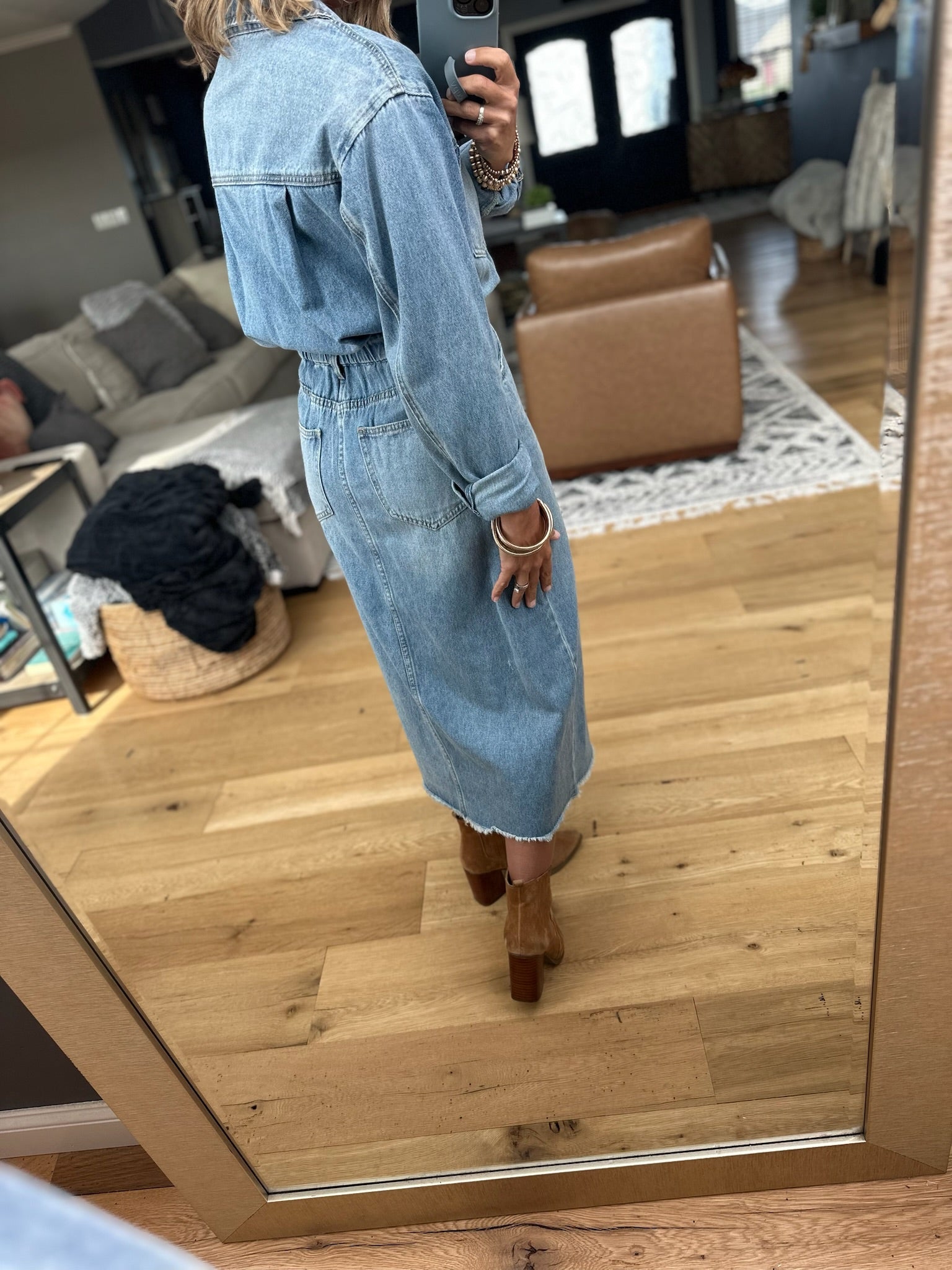 Western Woman Denim Dress-Wishlist-Anna Kaytes Boutique, Women's Fashion Boutique in Grinnell, Iowa