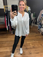 Details Matter Henley Long Sleeve With Pleated Detail Sleeve - Multiple Options-Long Sleeves-Wishlist wl22-7319-Anna Kaytes Boutique, Women's Fashion Boutique in Grinnell, Iowa