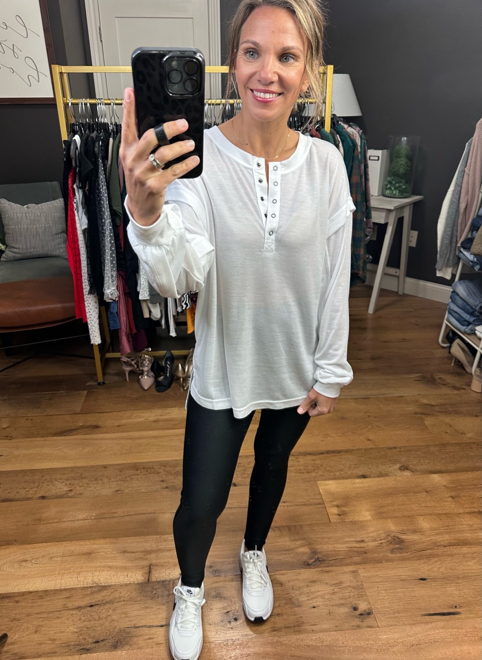 Details Matter Henley Long Sleeve With Pleated Detail Sleeve - Multiple Options-Long Sleeves-Wishlist wl22-7319-Anna Kaytes Boutique, Women's Fashion Boutique in Grinnell, Iowa