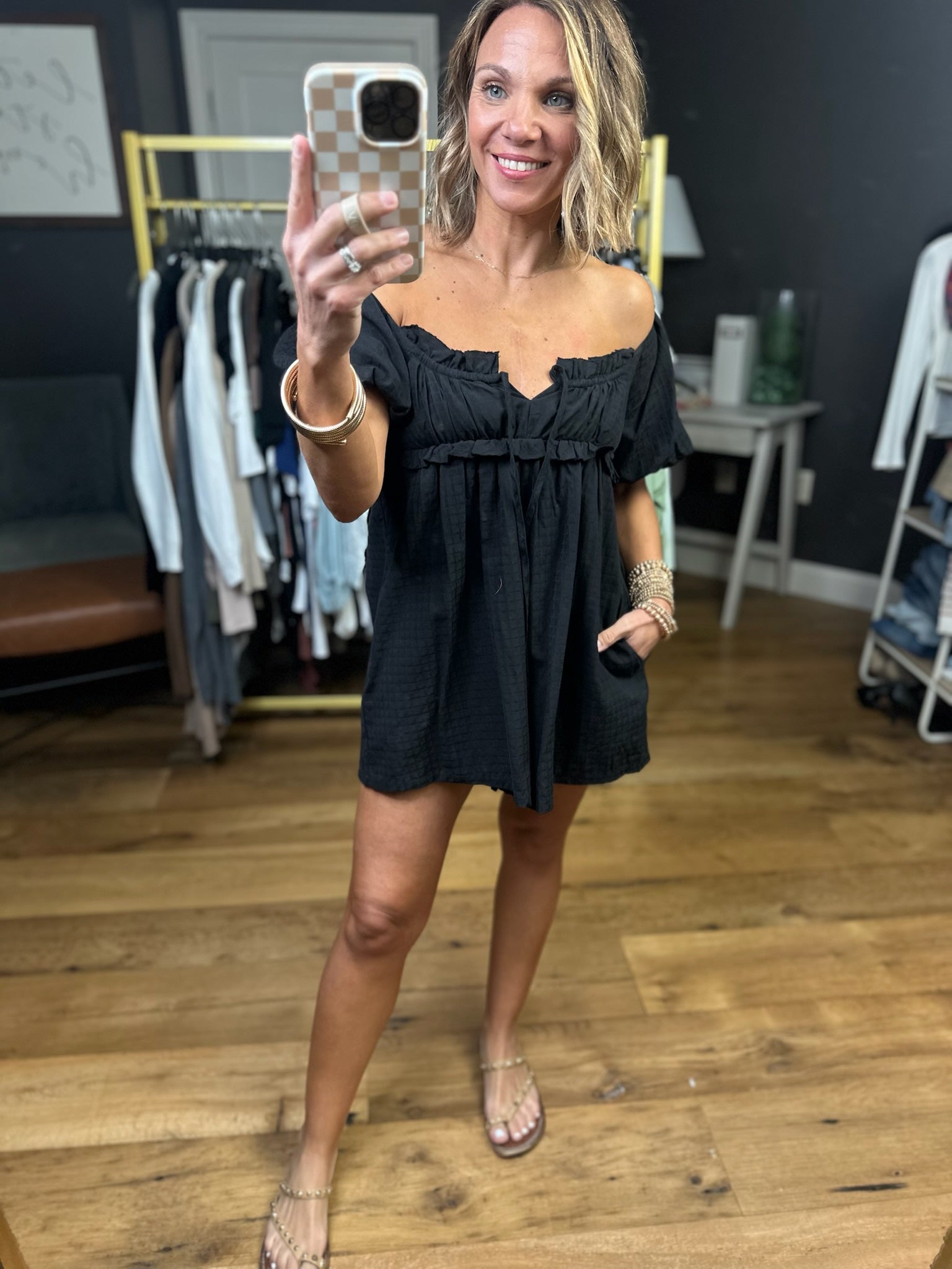 The Right Way Cap-Sleeve Romper - Black-Vervet-Anna Kaytes Boutique, Women's Fashion Boutique in Grinnell, Iowa