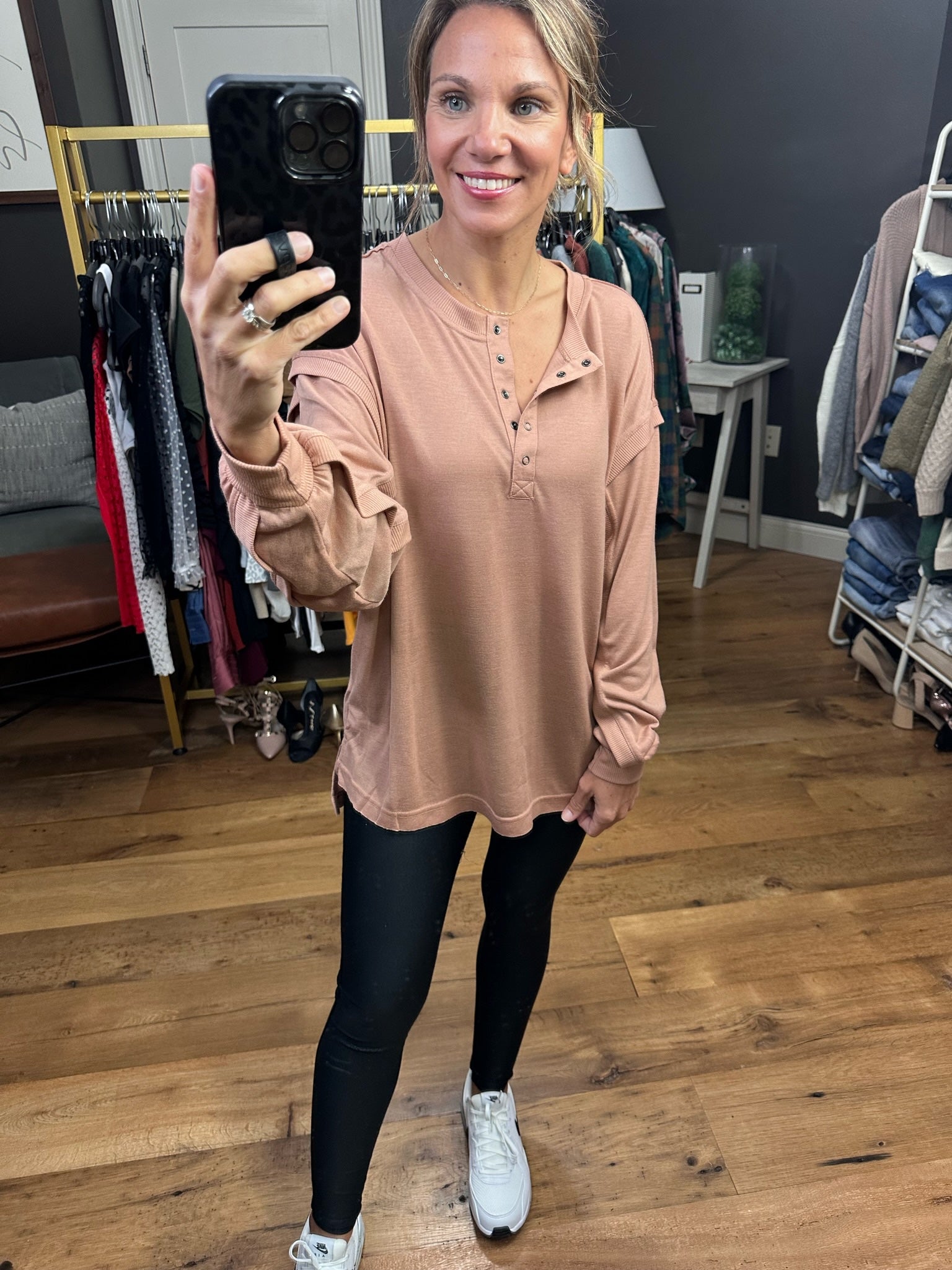 Details Matter Henley Long Sleeve With Pleated Detail Sleeve - Multiple Options-Long Sleeves-Wishlist wl22-7319-Anna Kaytes Boutique, Women's Fashion Boutique in Grinnell, Iowa