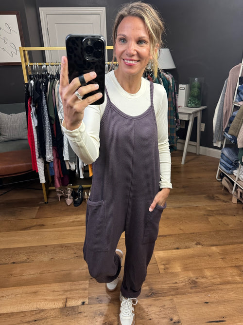 Coming Home Corded Pocket Jumpsuit - Eggplant