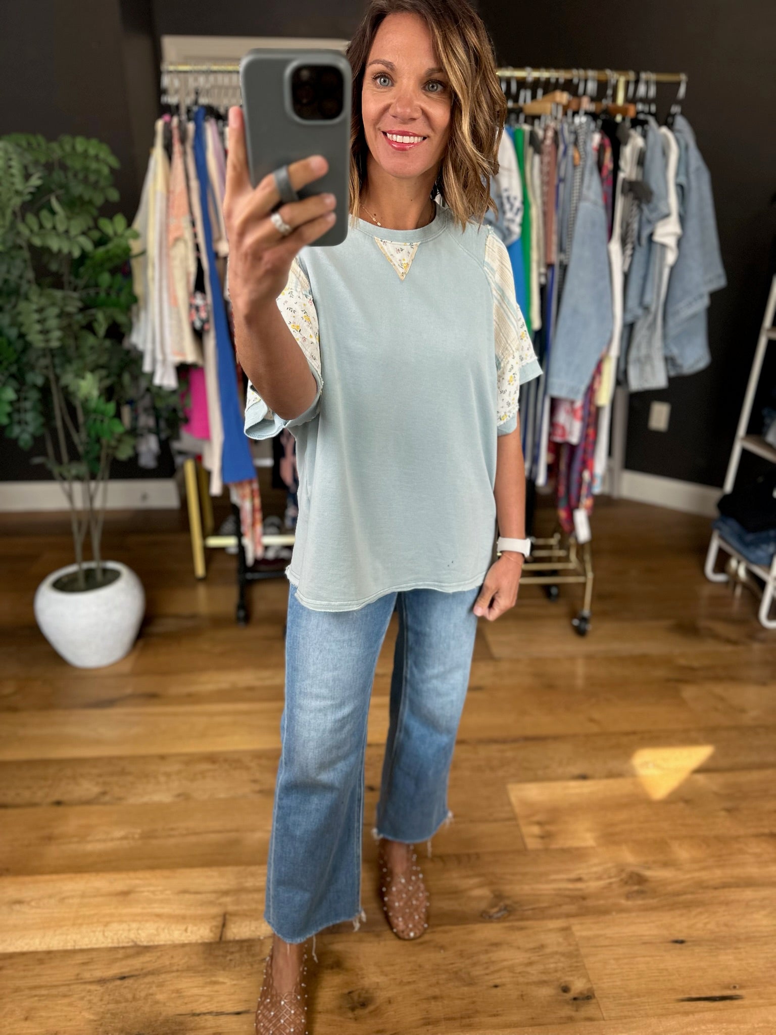 Back To You Floral-Detail Top-Short Sleeves-Umgee-Anna Kaytes Boutique, Women's Fashion Boutique in Grinnell, Iowa