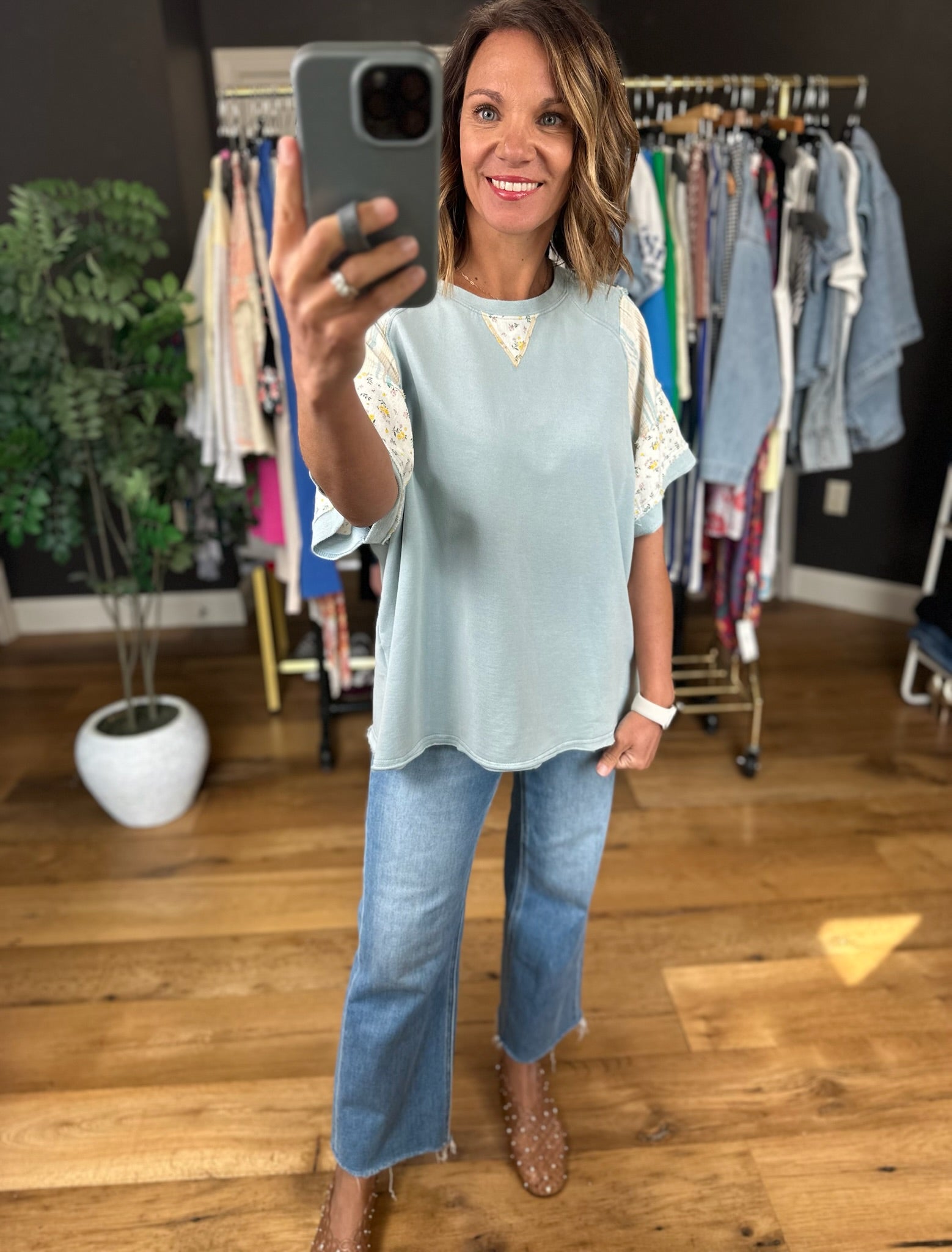 Back To You Floral-Detail Top-Short Sleeves-Umgee-Anna Kaytes Boutique, Women's Fashion Boutique in Grinnell, Iowa