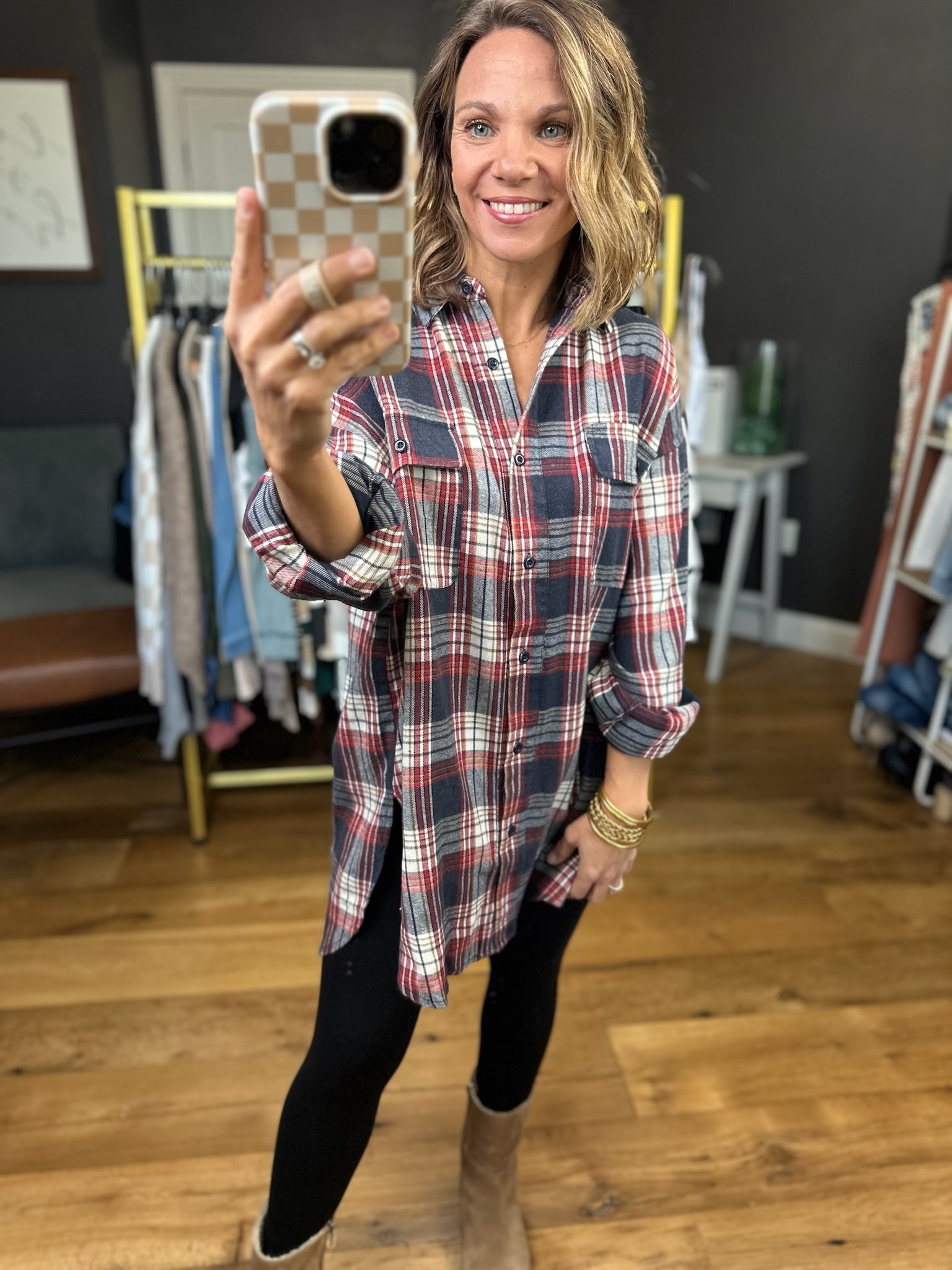 Help You Oversized Plaid Button-Down Top - Navy-Easel-Anna Kaytes Boutique, Women's Fashion Boutique in Grinnell, Iowa