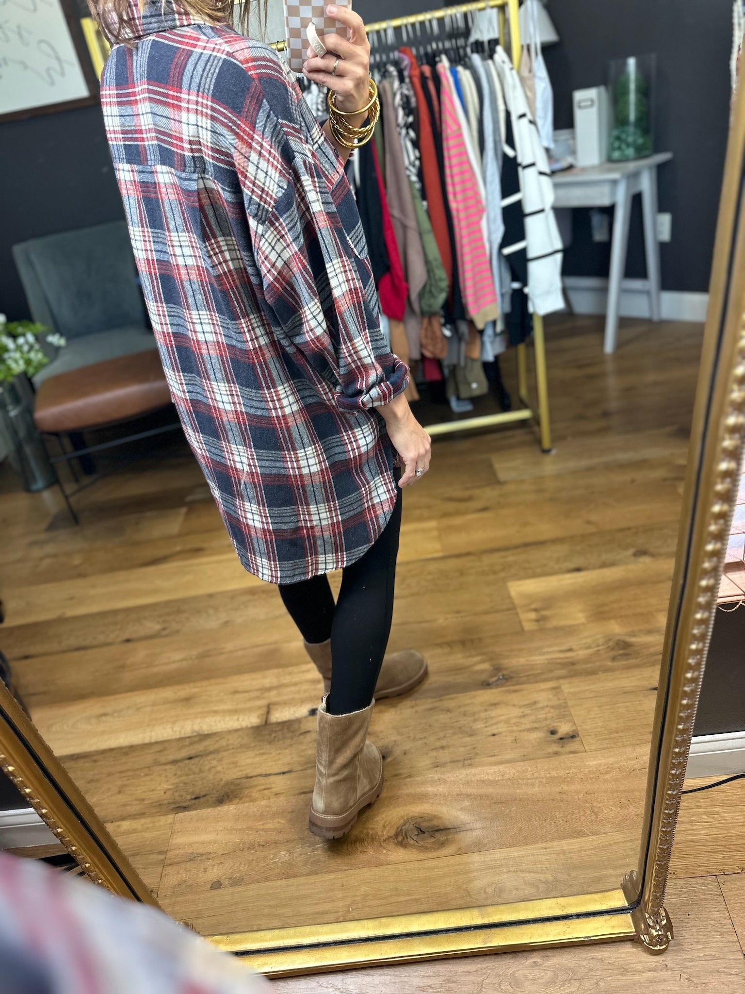 Help You Oversized Plaid Button-Down Top - Navy-Easel-Anna Kaytes Boutique, Women's Fashion Boutique in Grinnell, Iowa