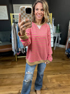 Day With You Striped Contrasting Crew - Punch/Taupe-Wishlist-Anna Kaytes Boutique, Women's Fashion Boutique in Grinnell, Iowa