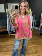 Day With You Striped Contrasting Crew - Punch/Taupe-Wishlist-Anna Kaytes Boutique, Women's Fashion Boutique in Grinnell, Iowa