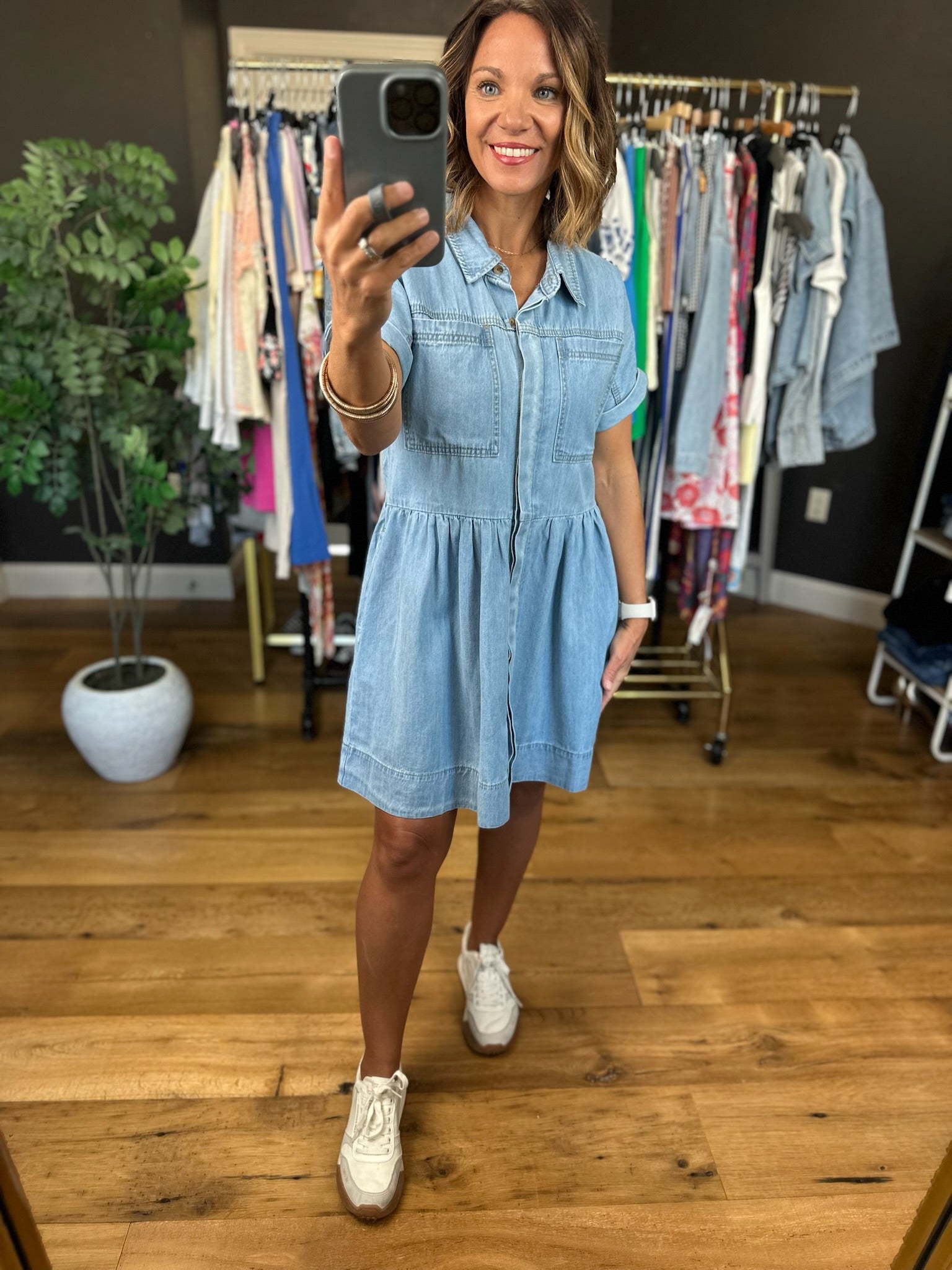 Holding On Denim Dress-Dresses-Wishlist-Anna Kaytes Boutique, Women's Fashion Boutique in Grinnell, Iowa