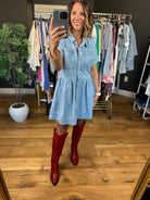 Holding On Denim Dress-Dresses-Wishlist-Anna Kaytes Boutique, Women's Fashion Boutique in Grinnell, Iowa