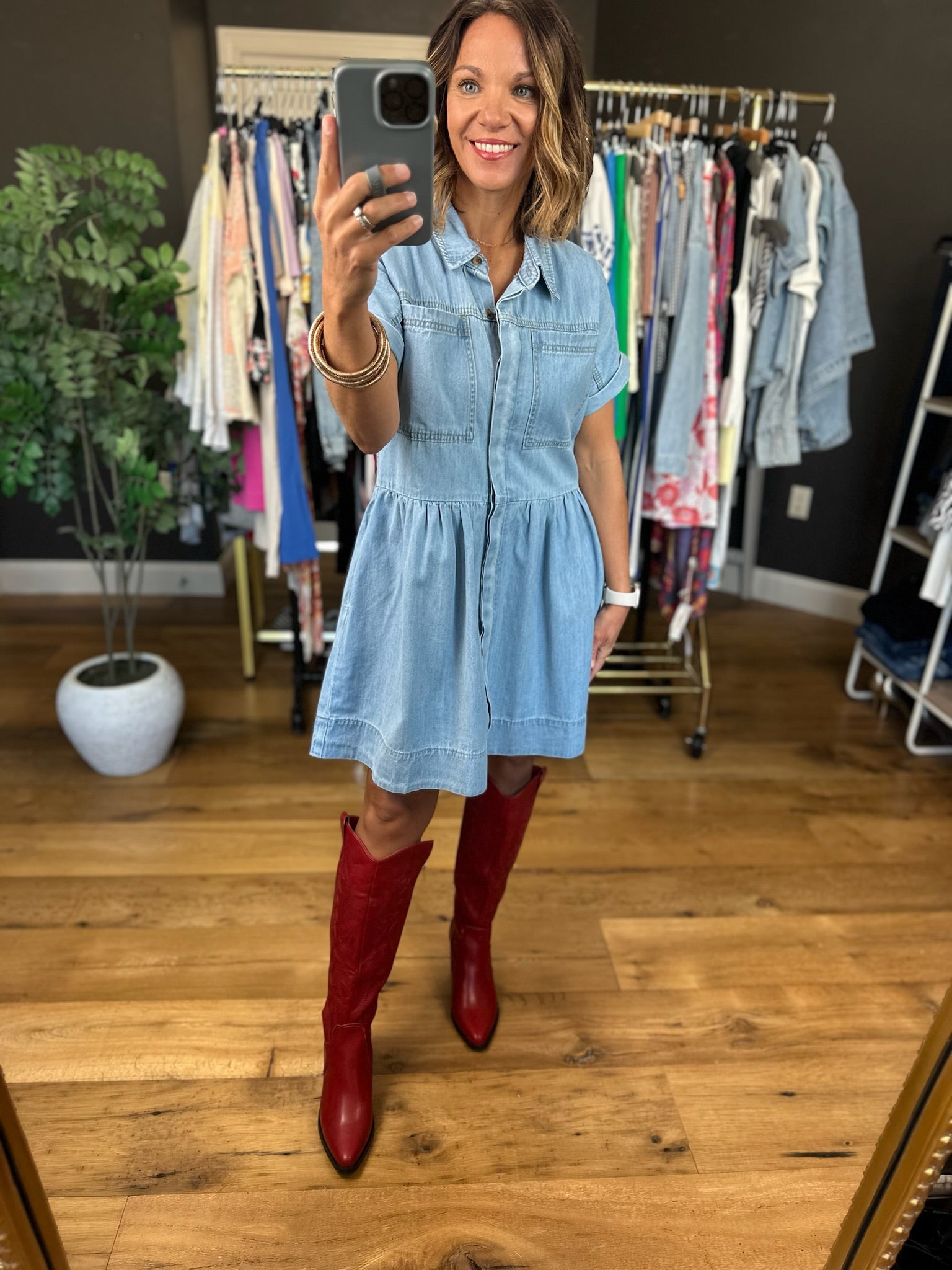 Holding On Denim Dress-Dresses-Wishlist-Anna Kaytes Boutique, Women's Fashion Boutique in Grinnell, Iowa