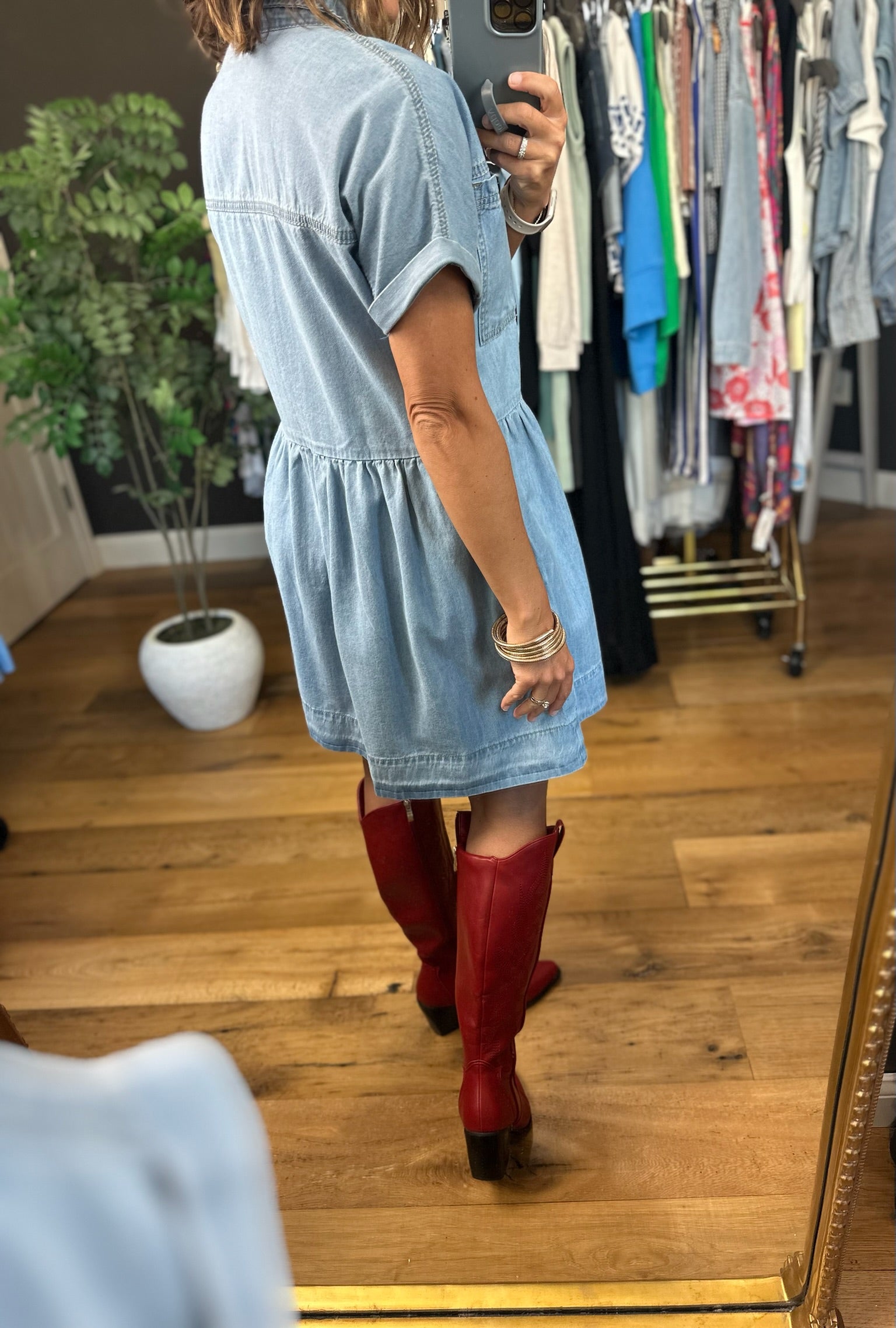 Holding On Denim Dress-Dresses-Wishlist-Anna Kaytes Boutique, Women's Fashion Boutique in Grinnell, Iowa