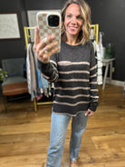 Better Than Most Striped Knit Top - Charcoal-Be Cool-Anna Kaytes Boutique, Women's Fashion Boutique in Grinnell, Iowa